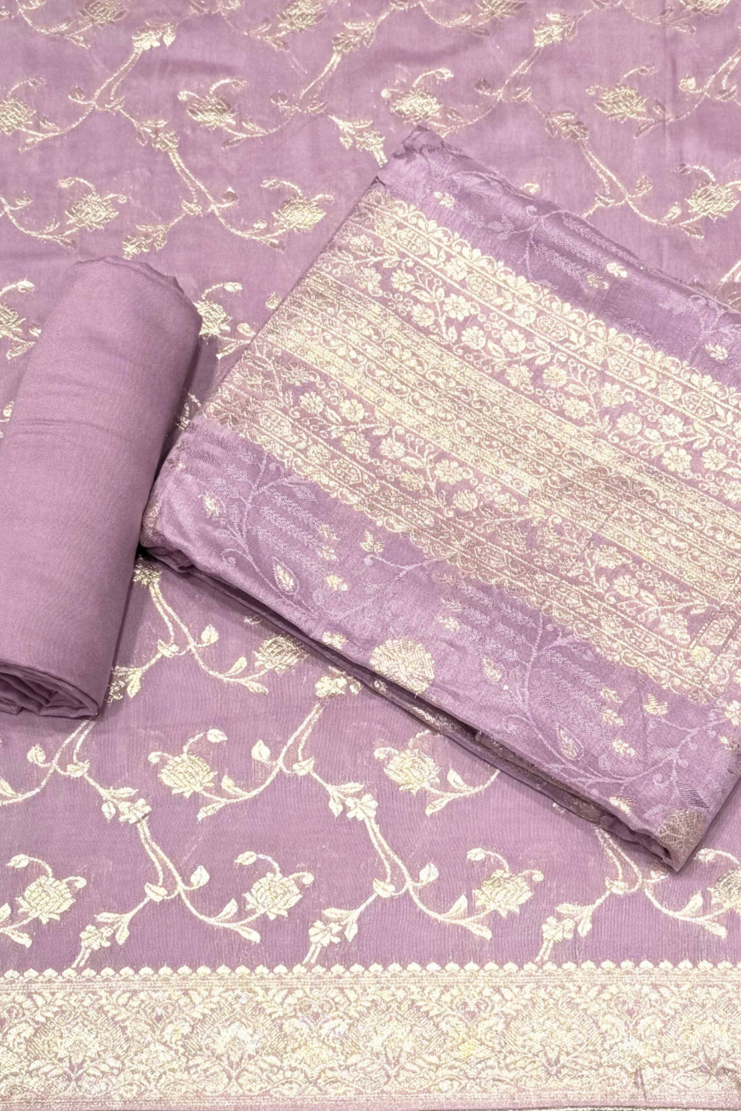 Lavender Jacquard Traditional Weaving Unstitched Suit Set image number 0