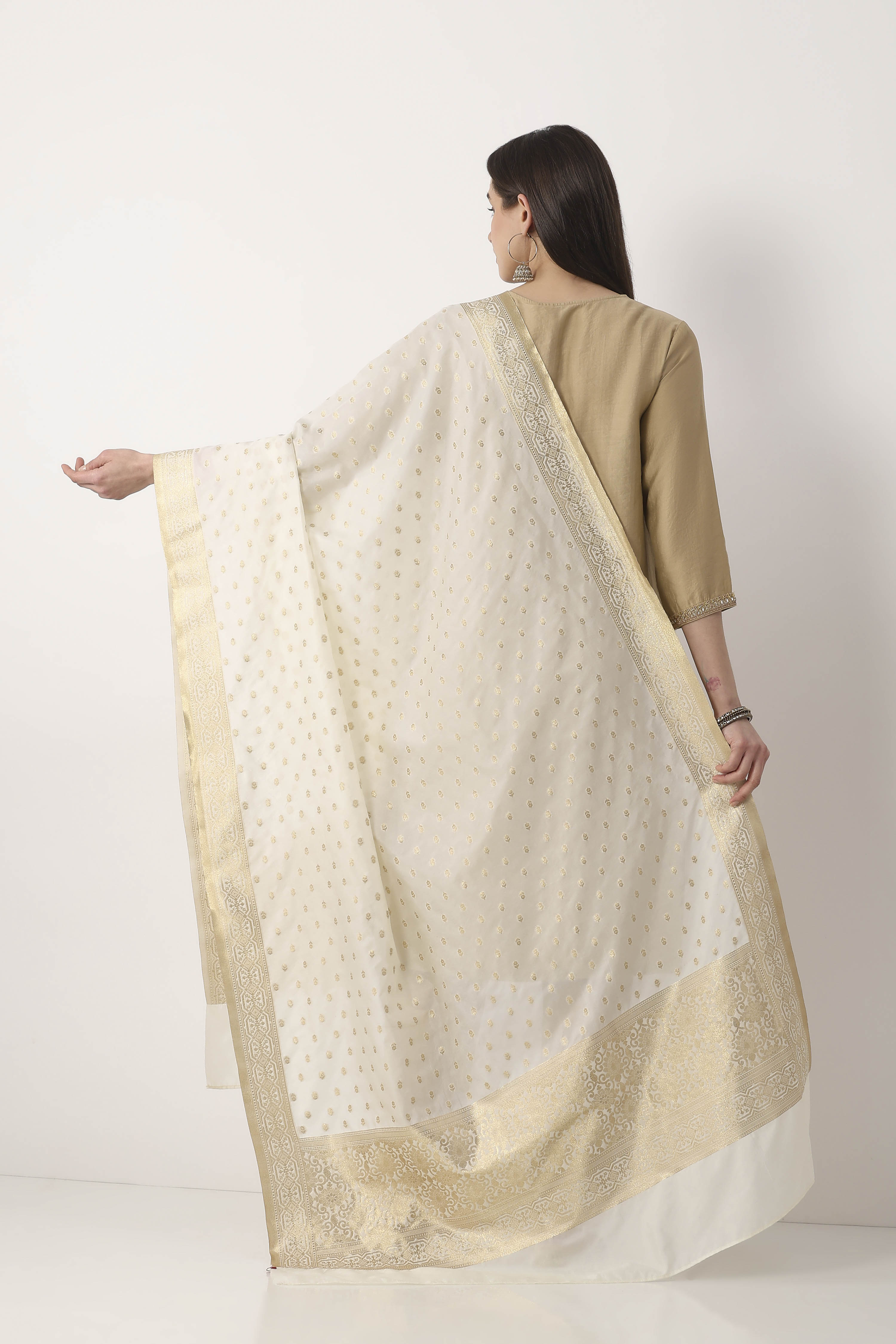 Ivory Art Silk Dupatta image number 2