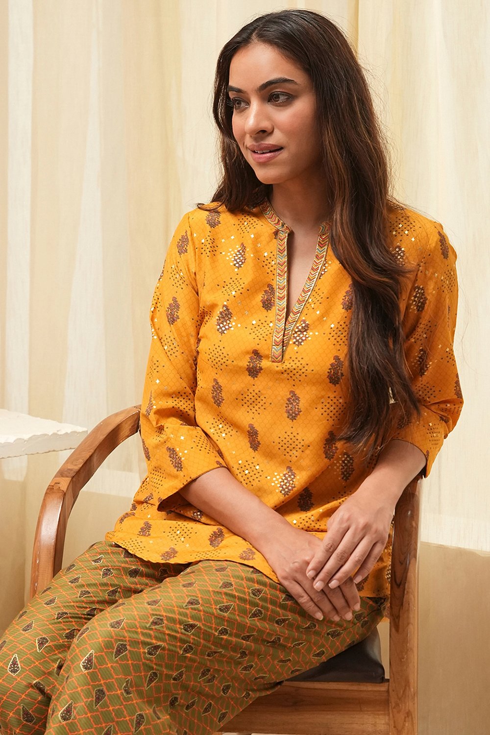 Yellow Art Silk Straight 2 Piece Set image number 7