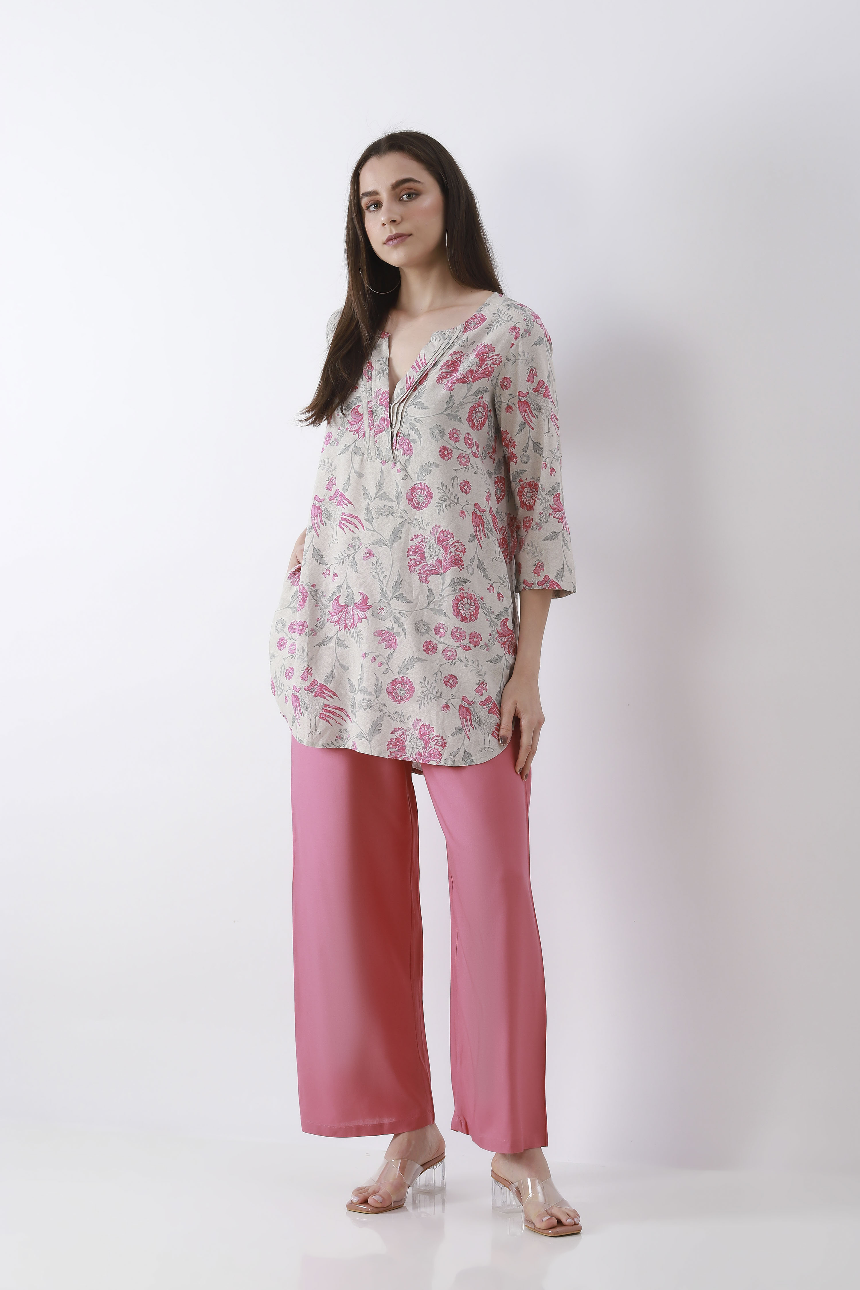 Light Pink Solid Straight Palazzos image number 0
