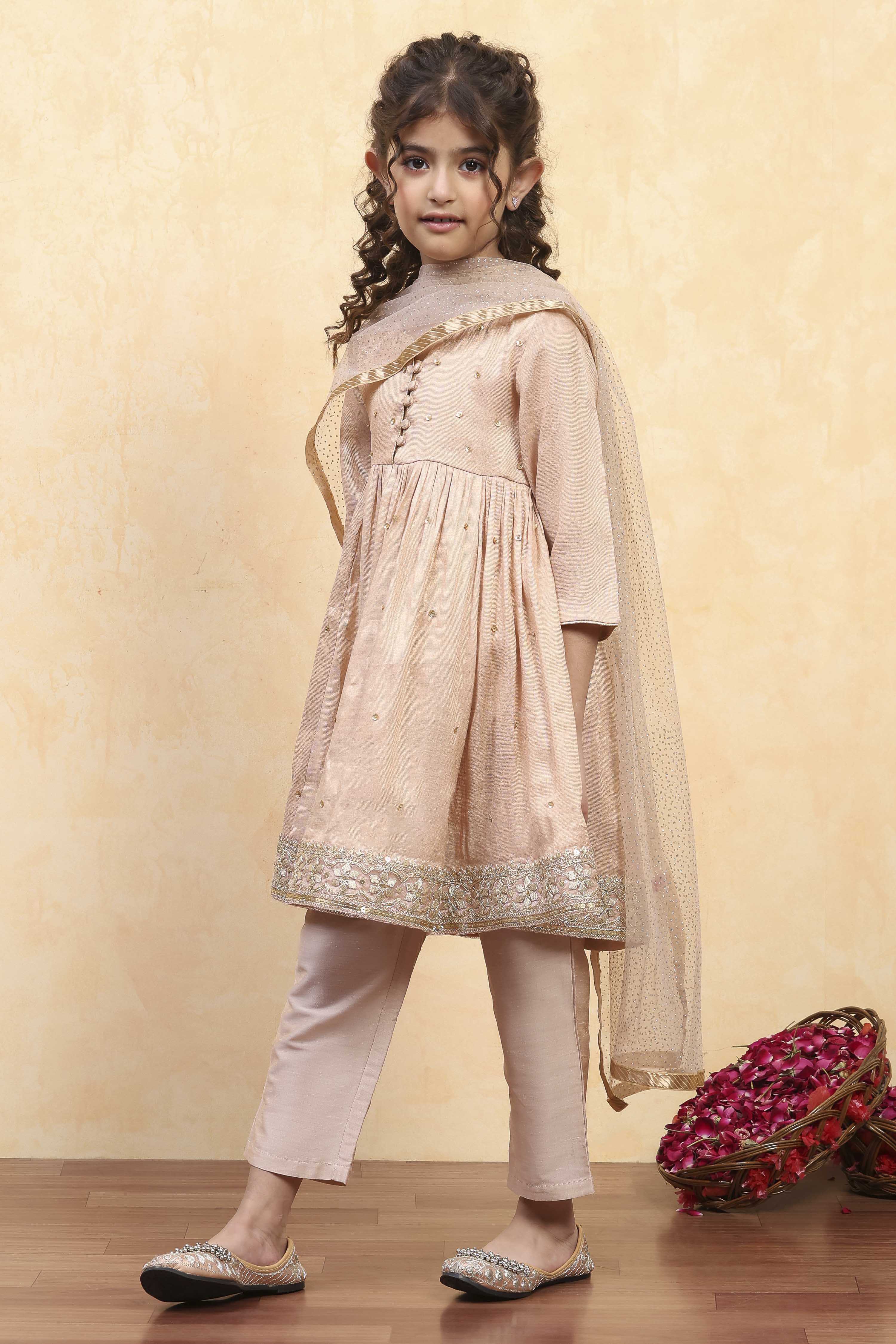 Gold Cotton Dyed Gathered Suit Set image number 3