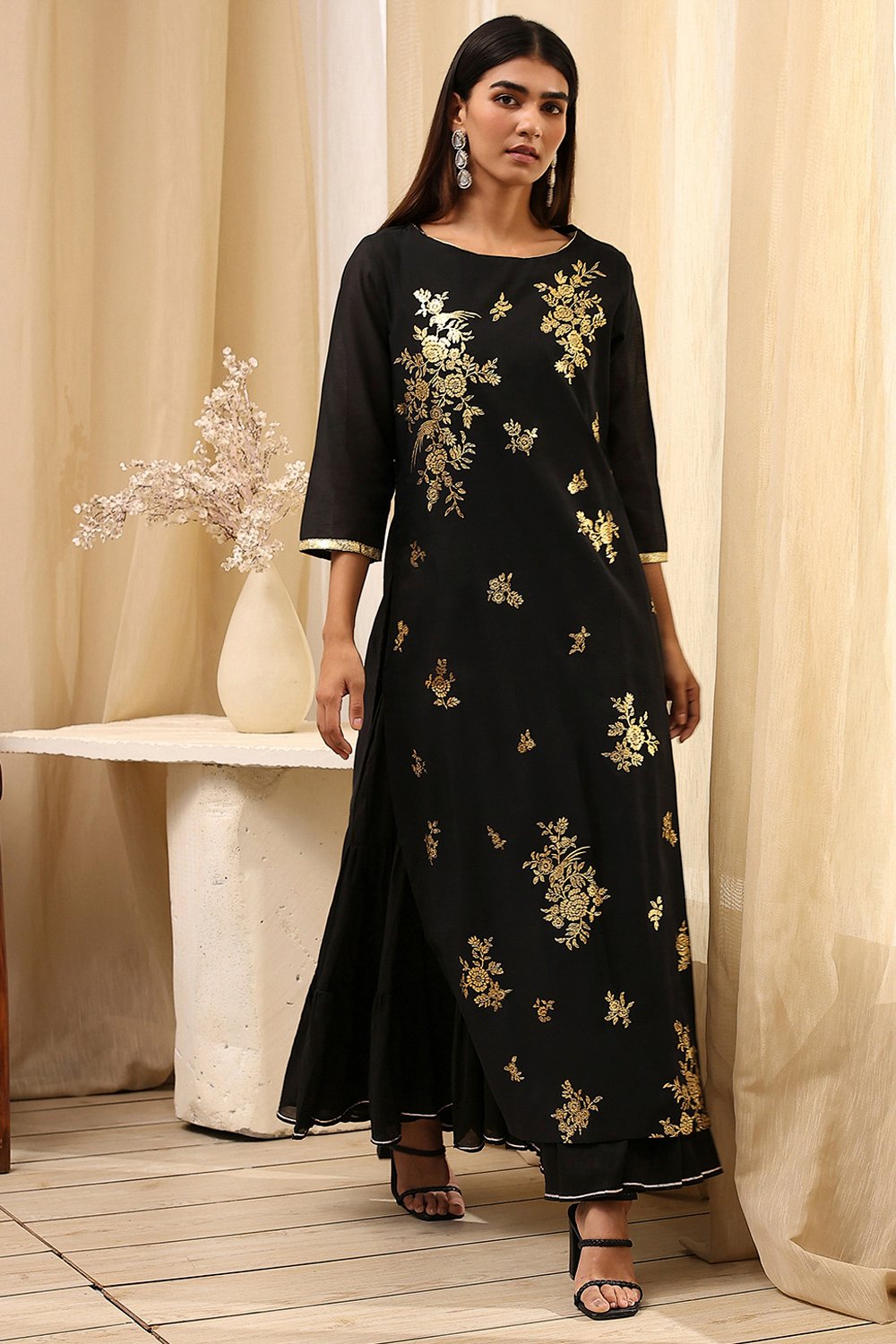 Black Poly Chanderi  Dress image number 6