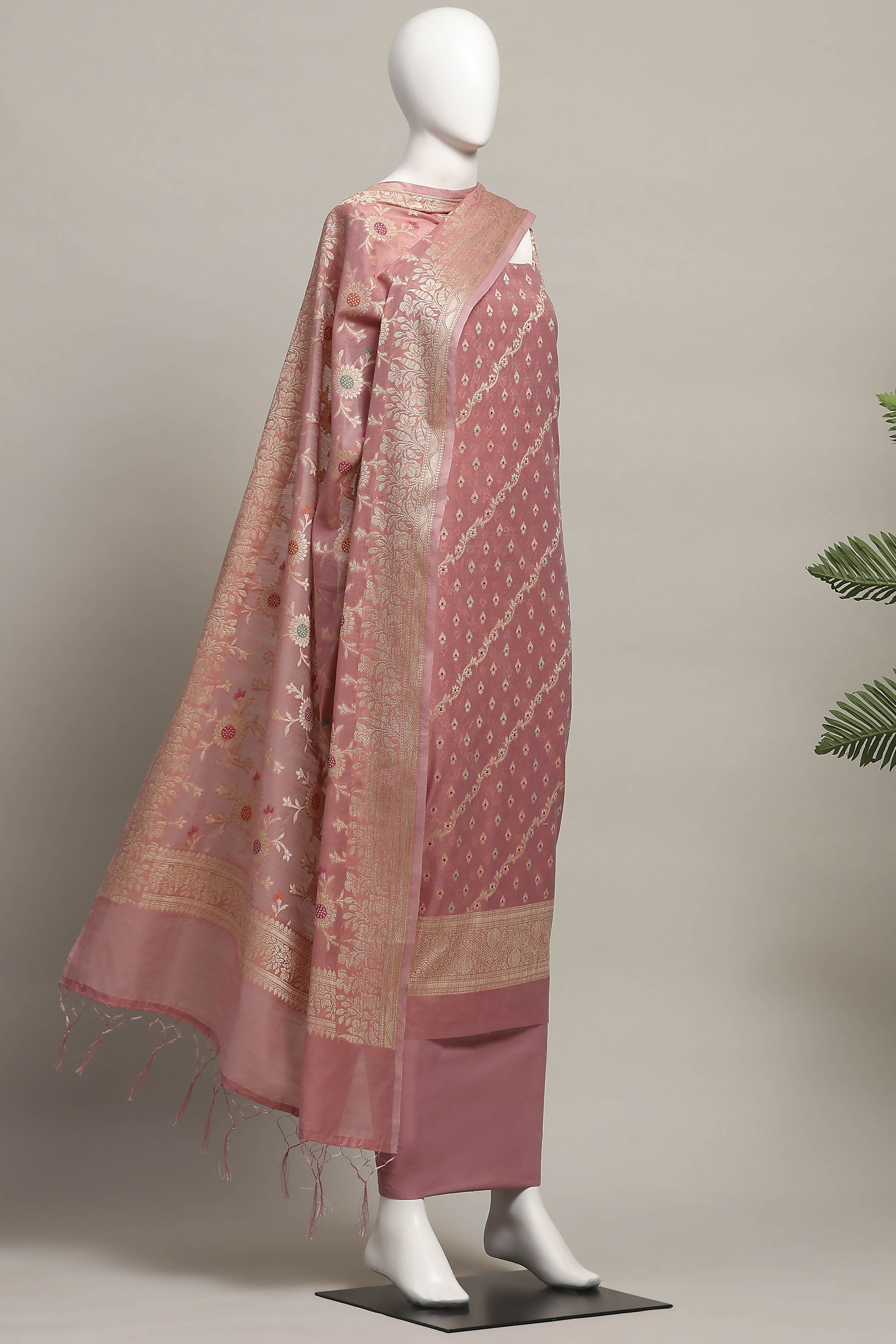 Light Green Cotton Printed Embroidered Unstitched Suit Set image number 4