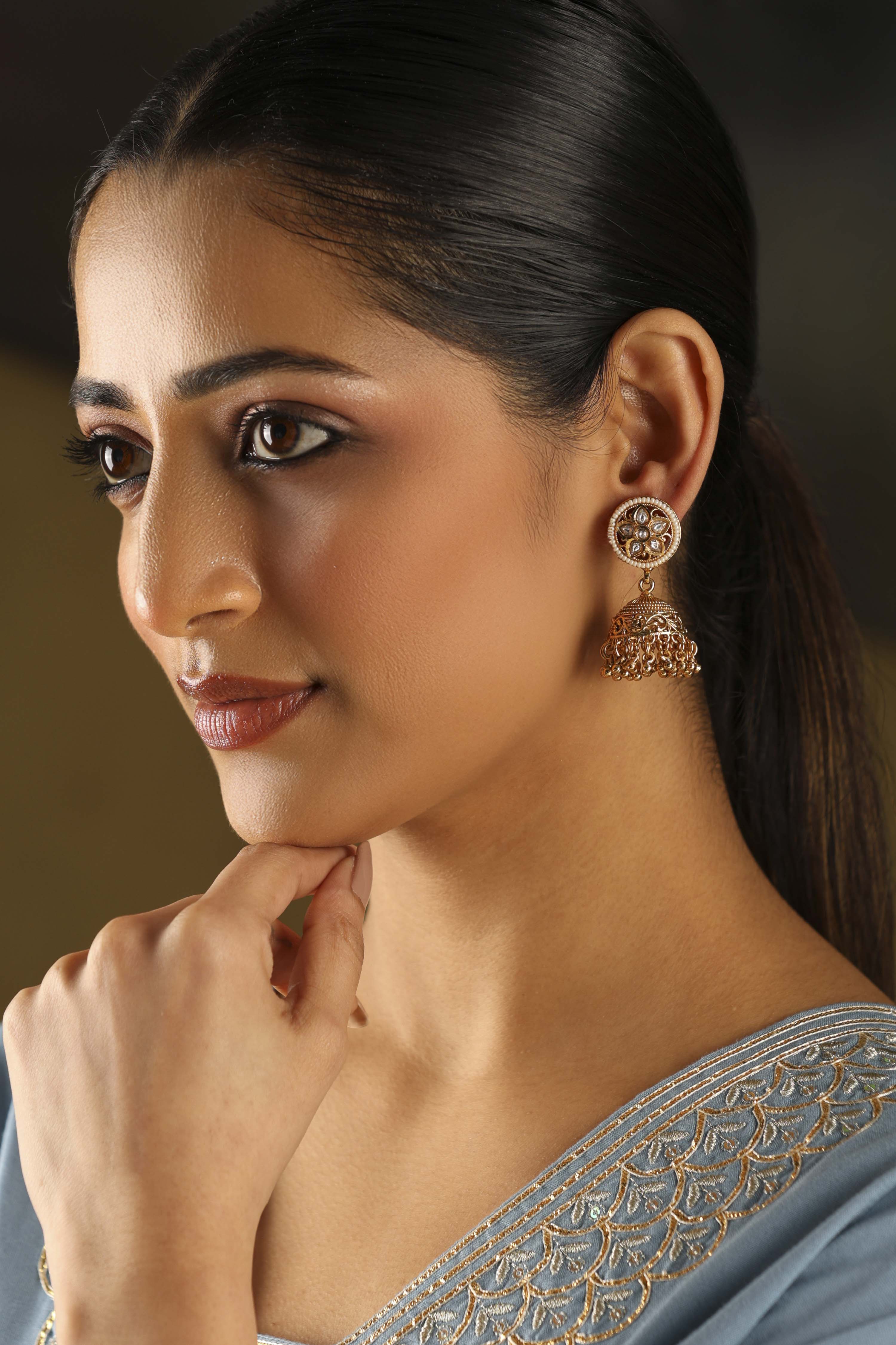 Gold Stone Earrings image number 3