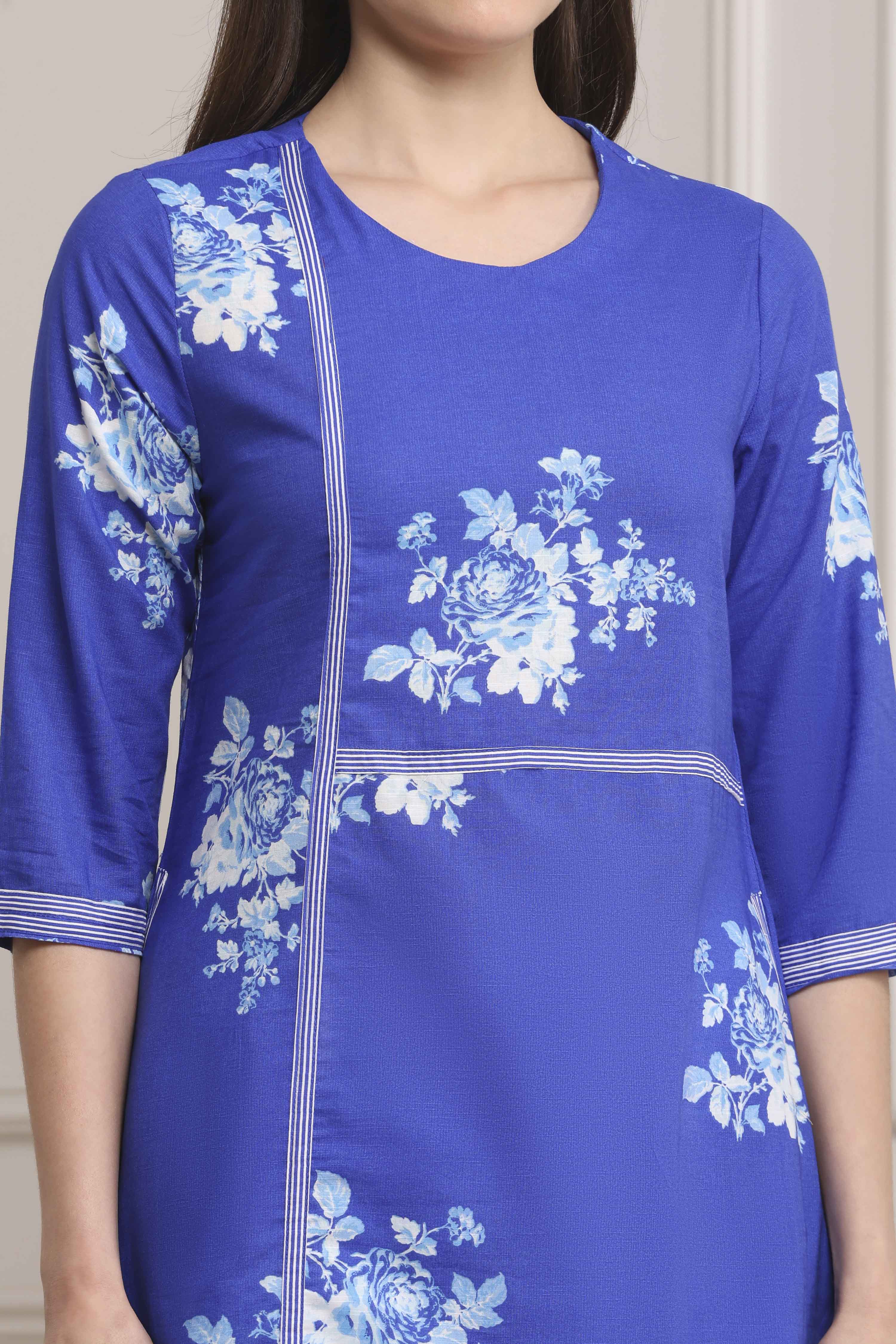 Blue Cotton Straight Suit Set image number 1