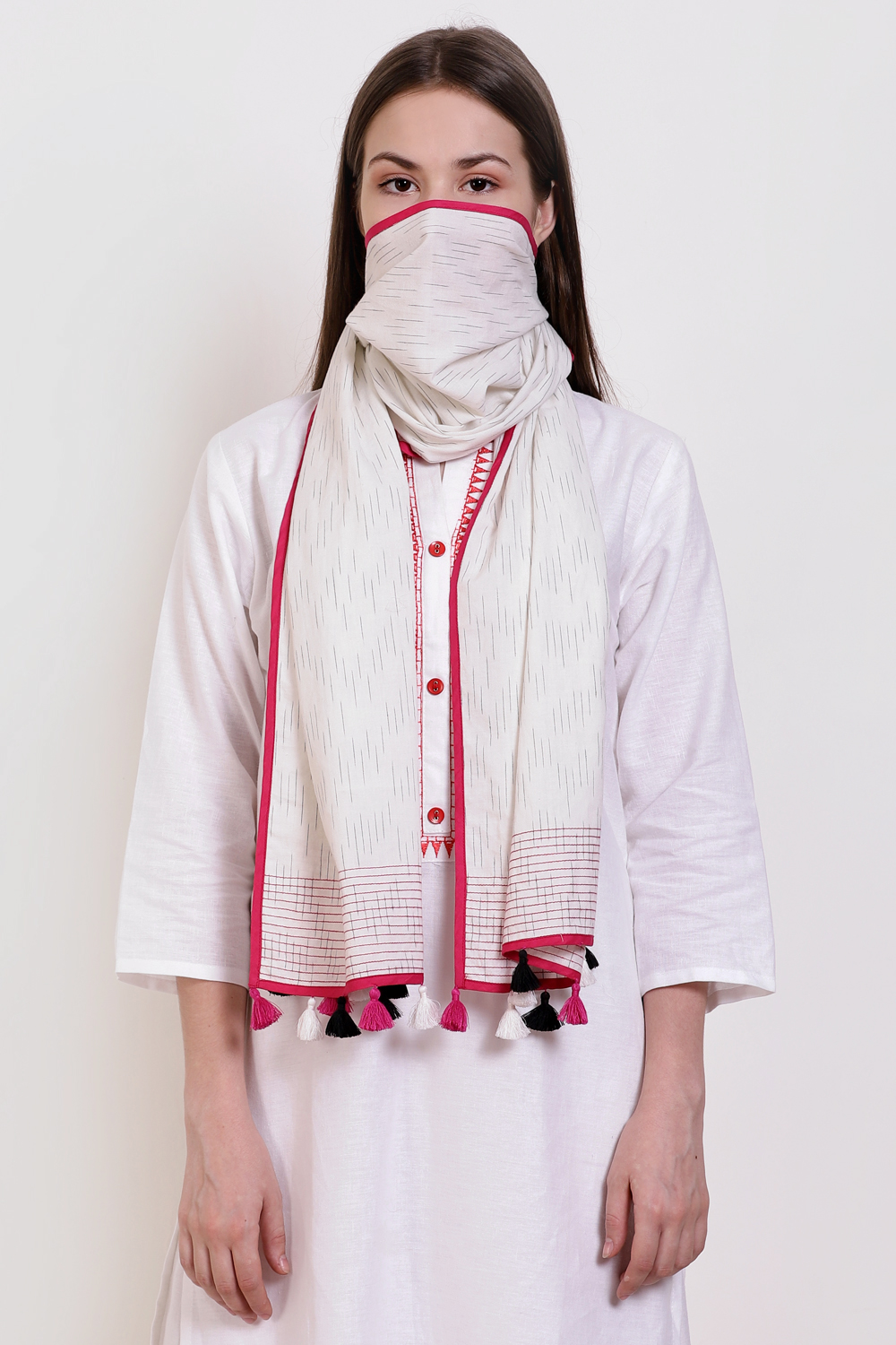 Off White Cotton Yarndyed Scarf image number 0