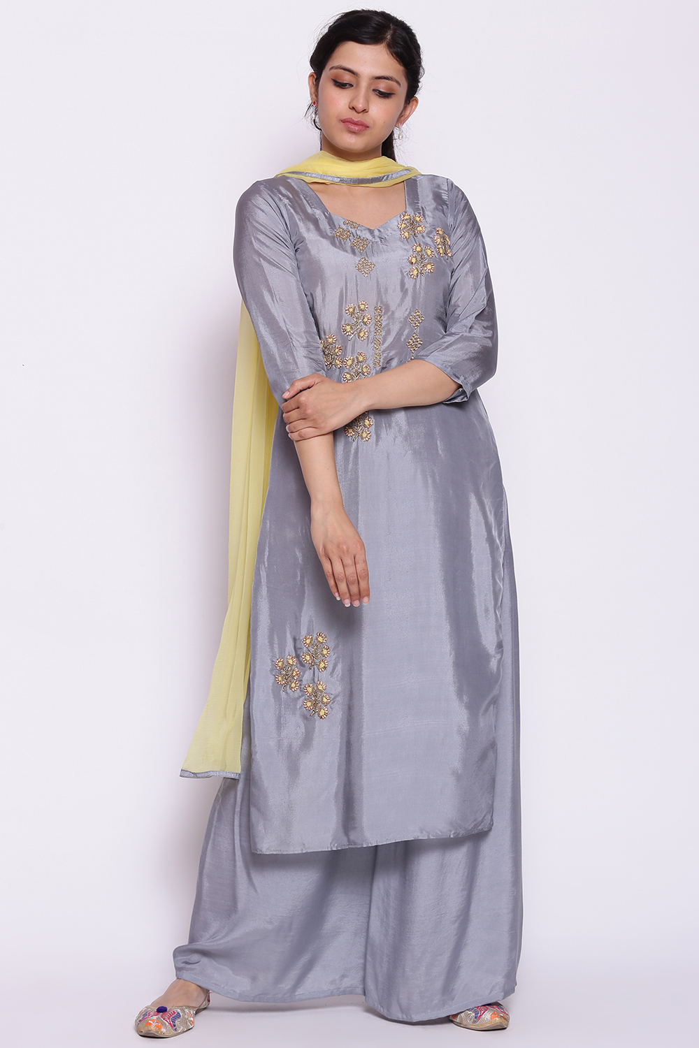 Blue Chanderi Unstitched Suit Set image number 0