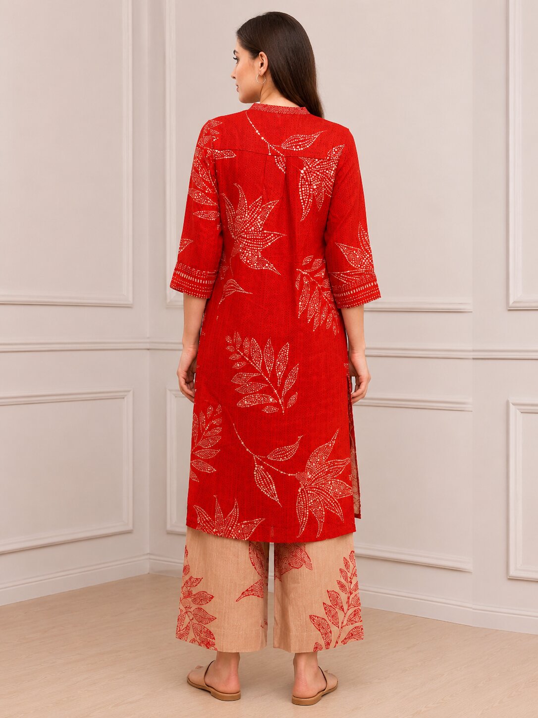Red Viscose Rayon Printed Straight Suit Set image number 5