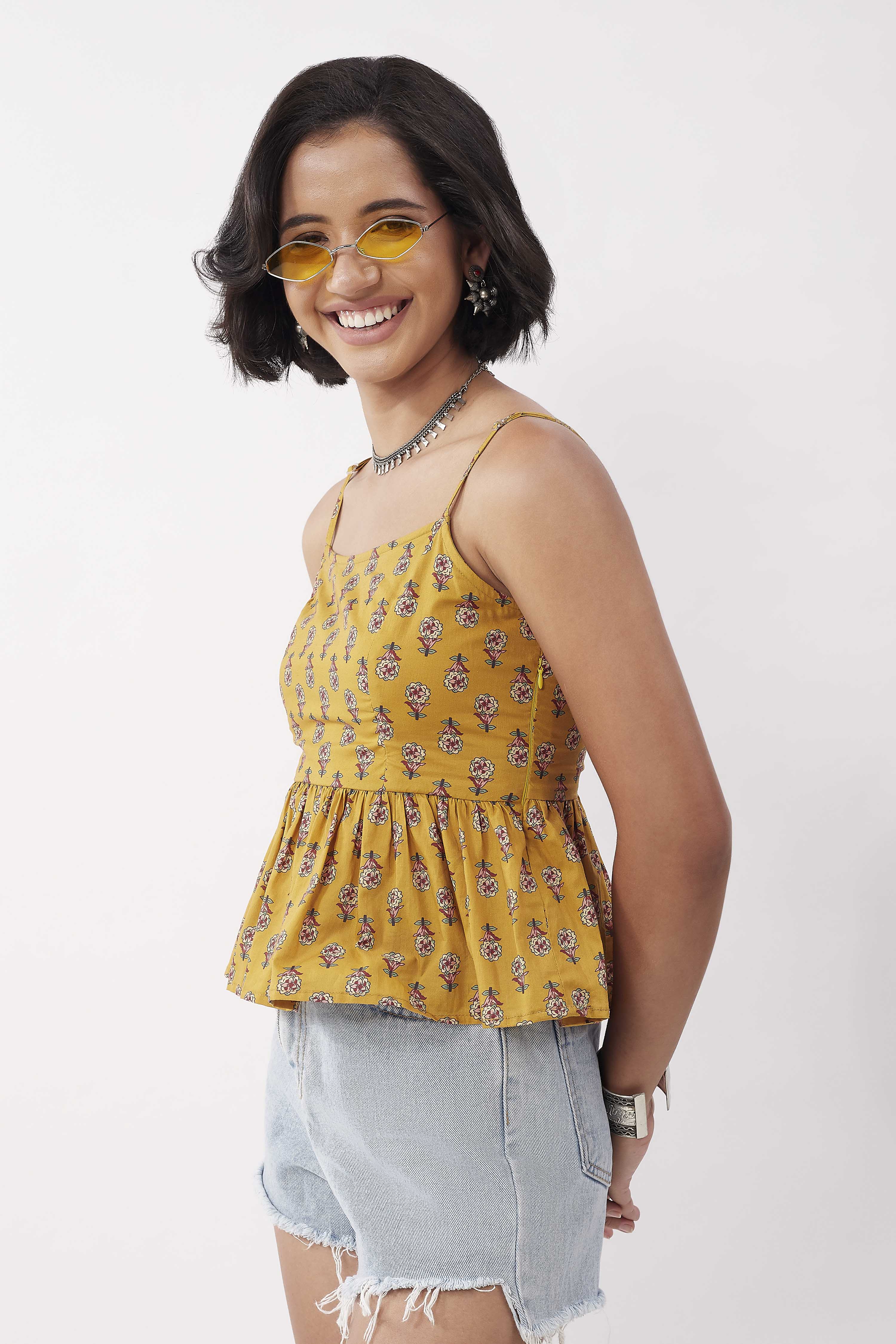 Yellow Cotton Tiered Top image number 2