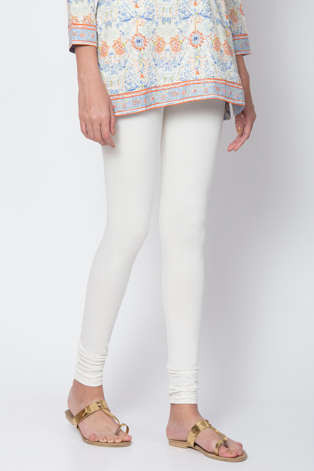 White Cotton Blend Dyed Churidar image number 2