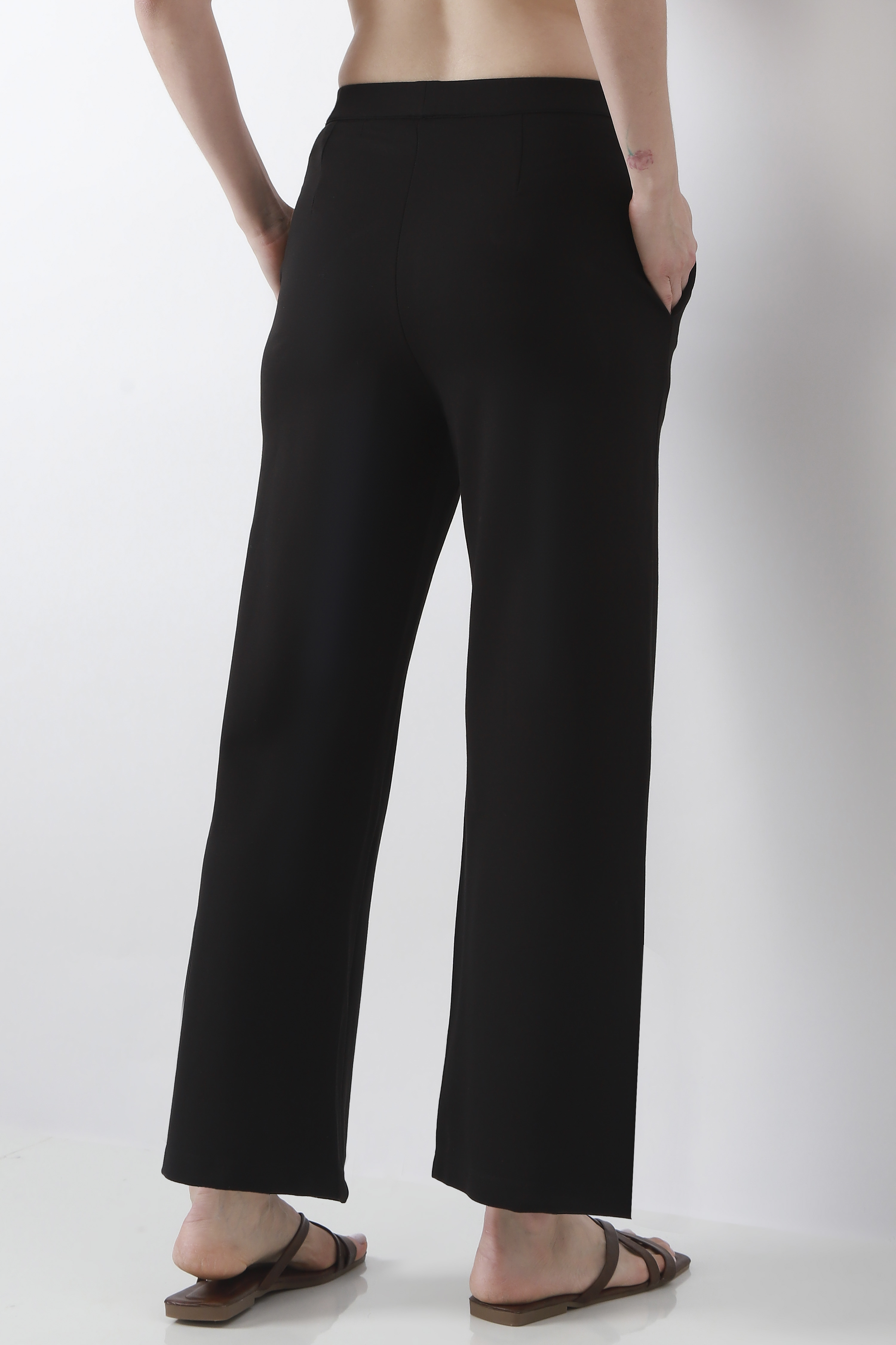 Black Viscose Blend Loose Pants image number 5