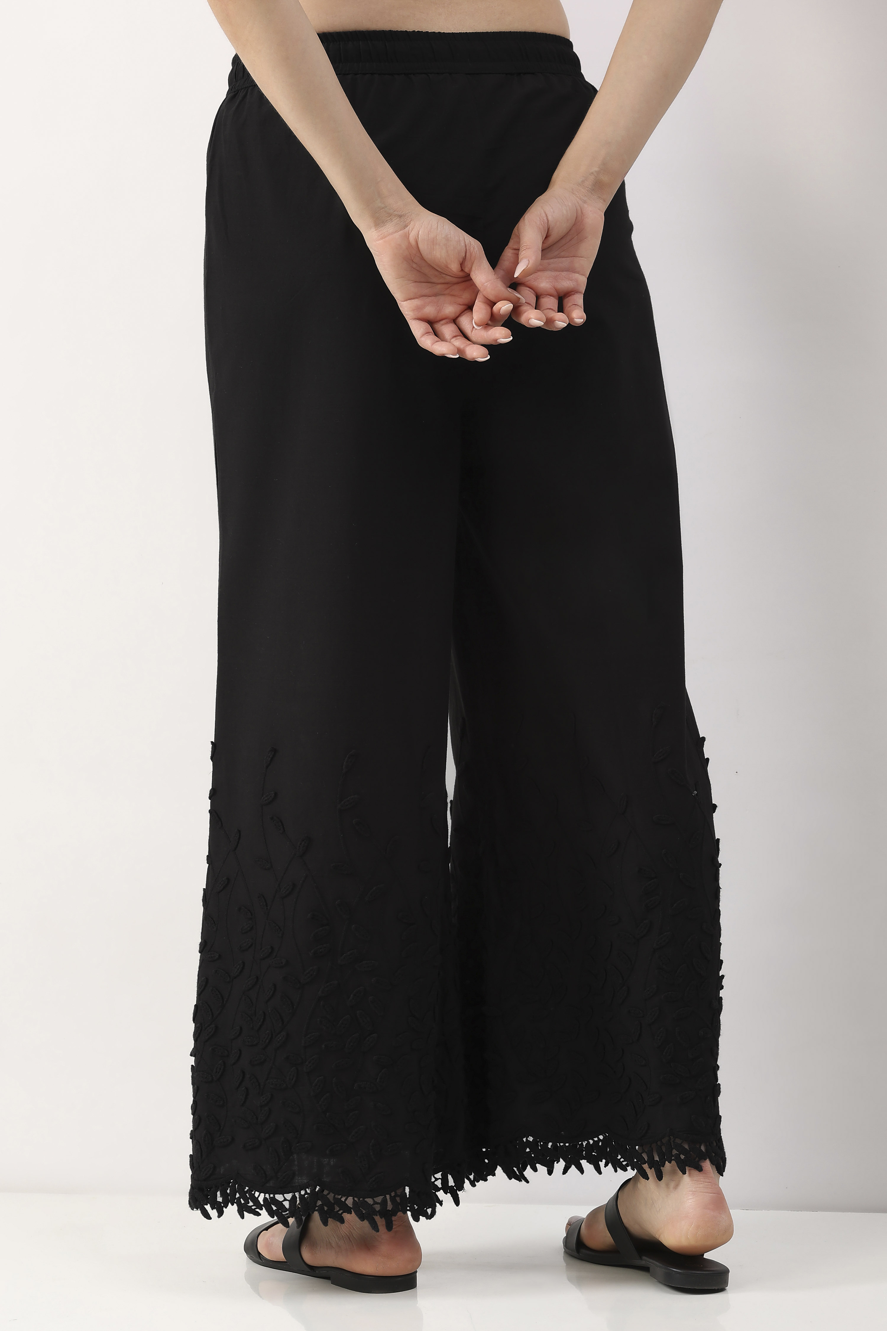 Black Cotton Flared Palazzo image number 5