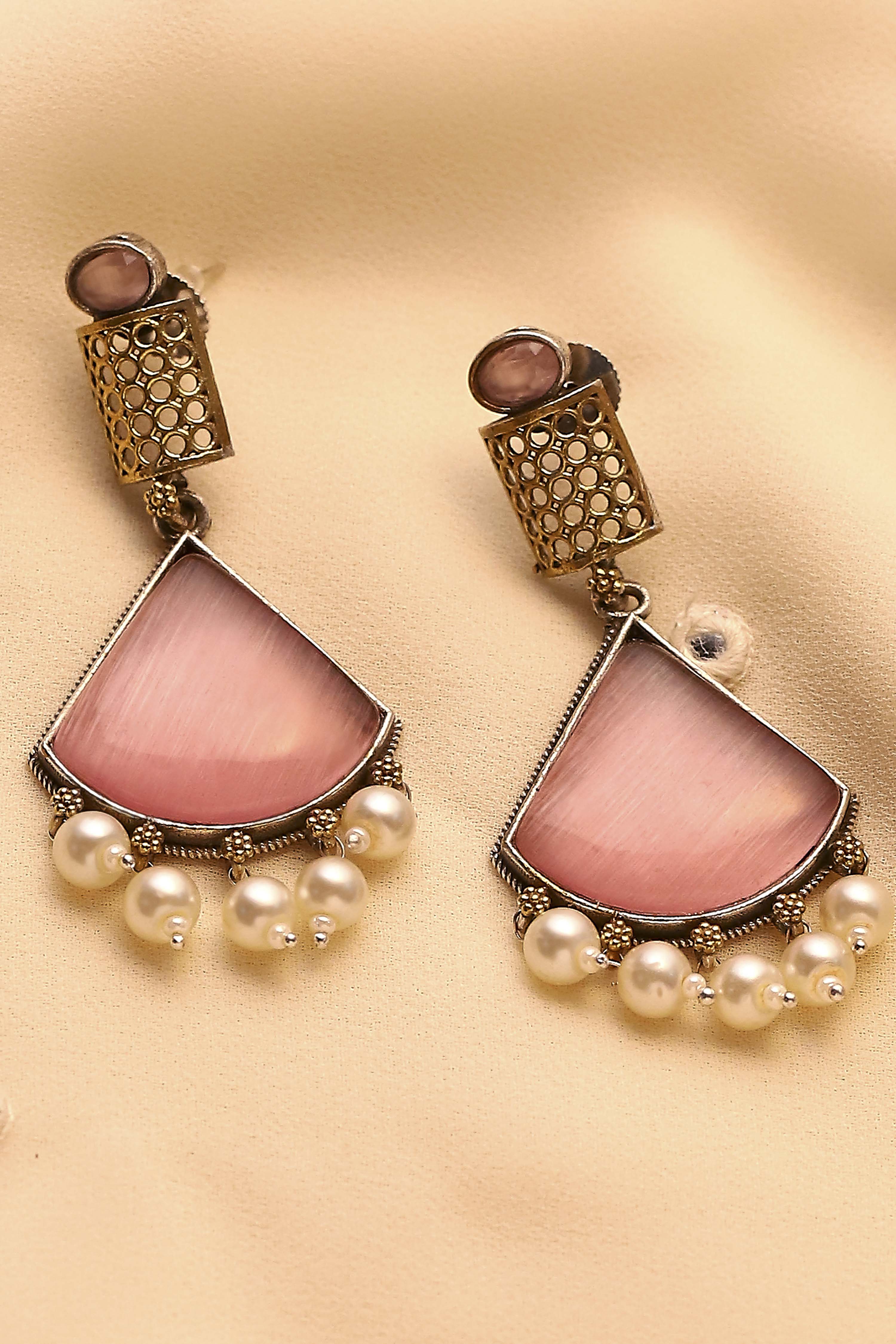 Pink Brass Oxidised Drop & Danglers image number 0