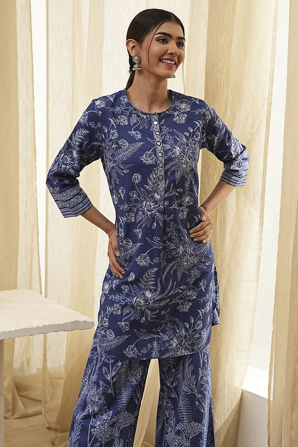 Indigo Pure Cotton Floral Co-ord Set image number 7