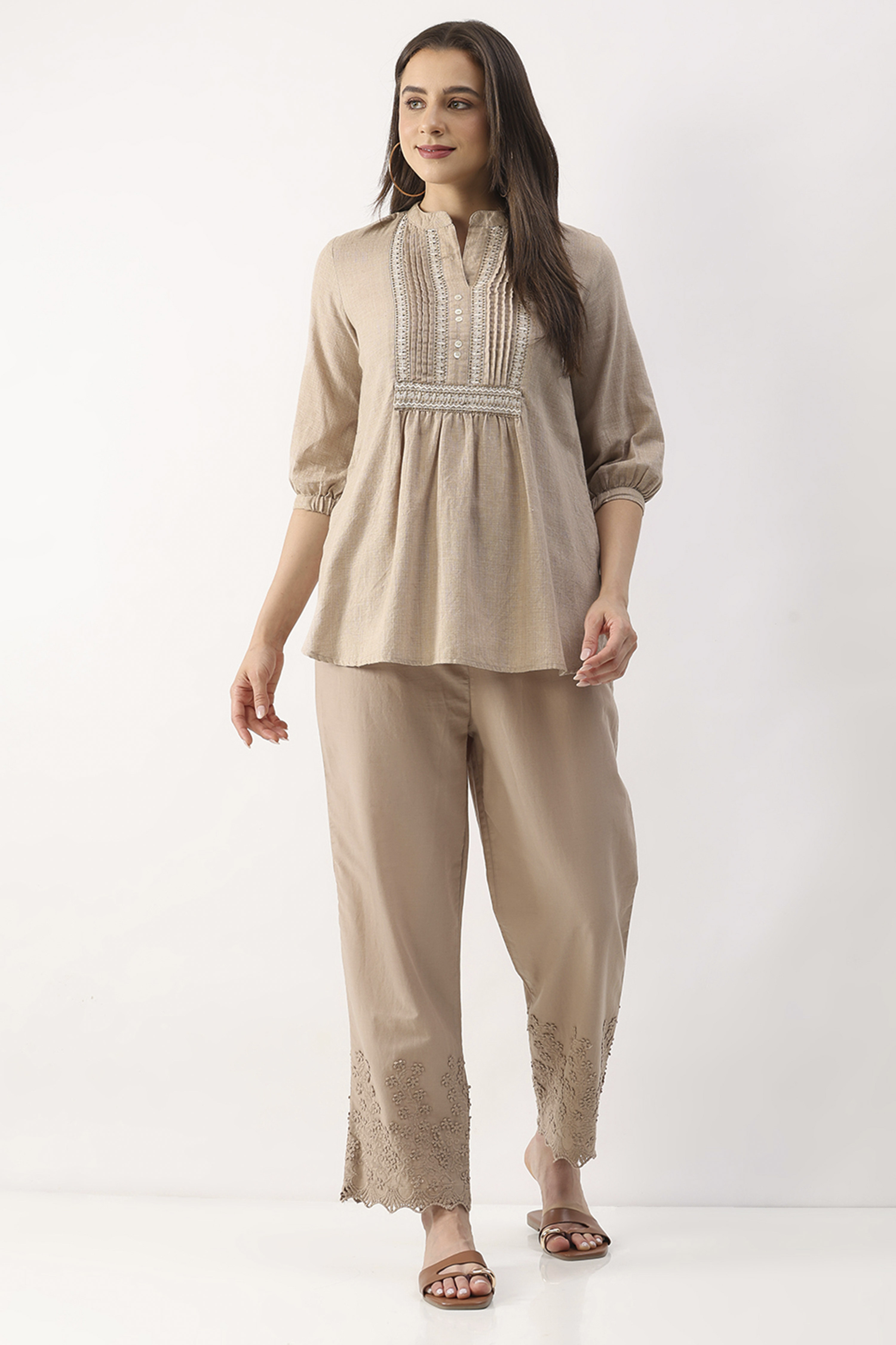 Blush Pink Cotton Straight Pant image number 0
