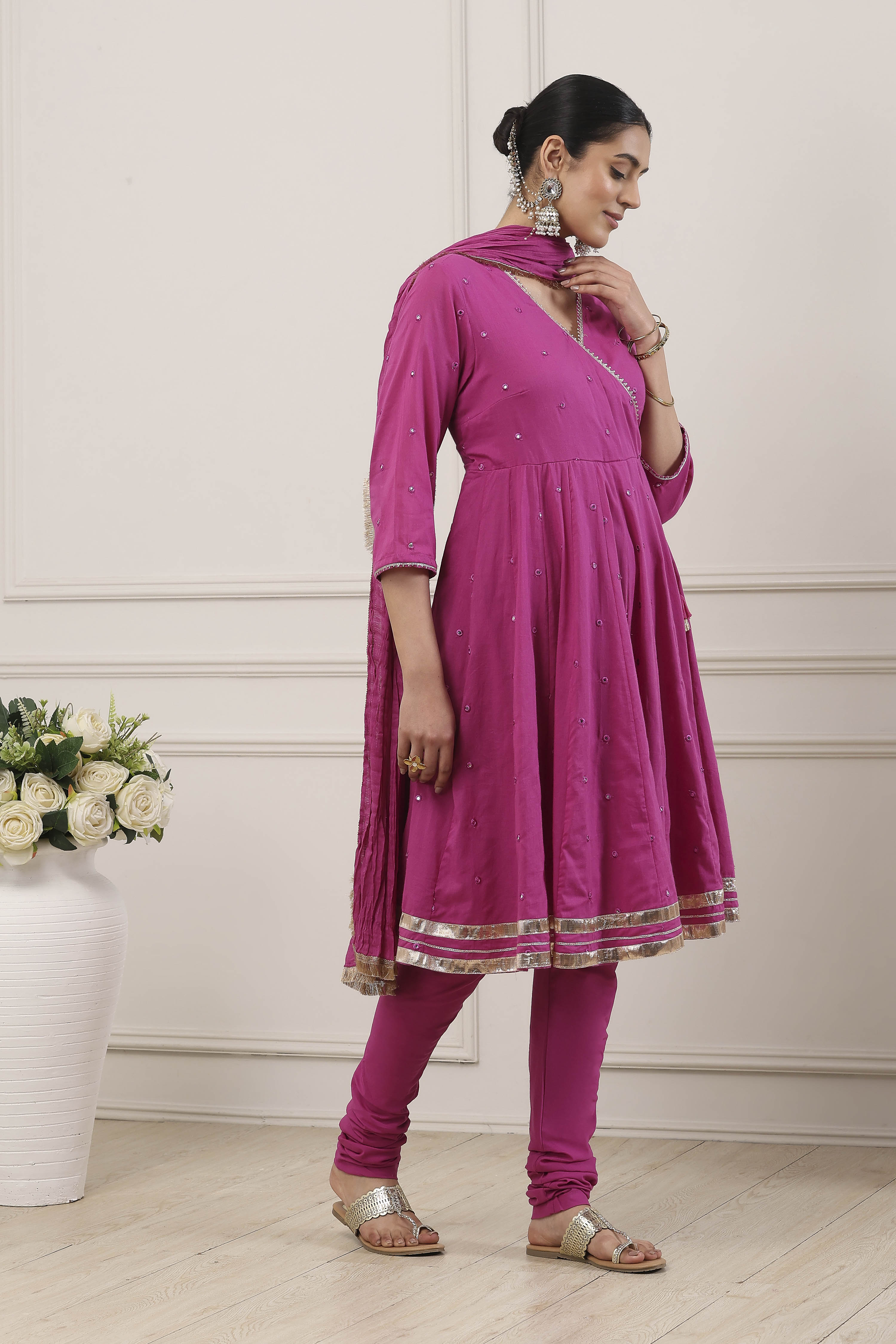 Maroon Cotton Kalidar Suit Set image number 5