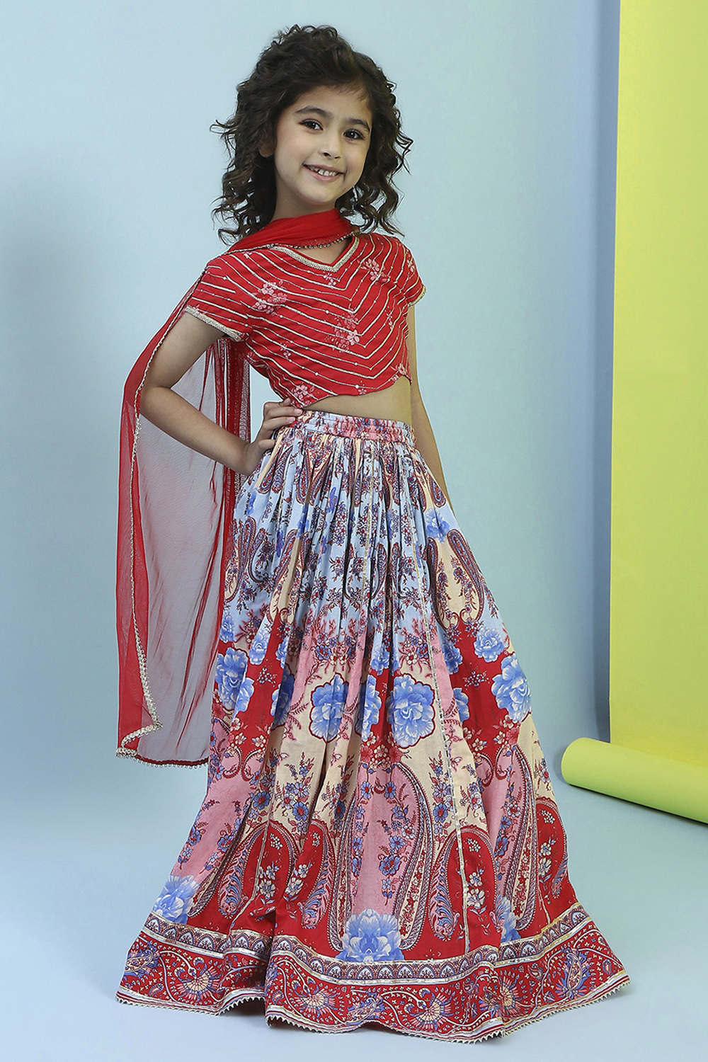 Red Cotton Lehenga Set image number 5