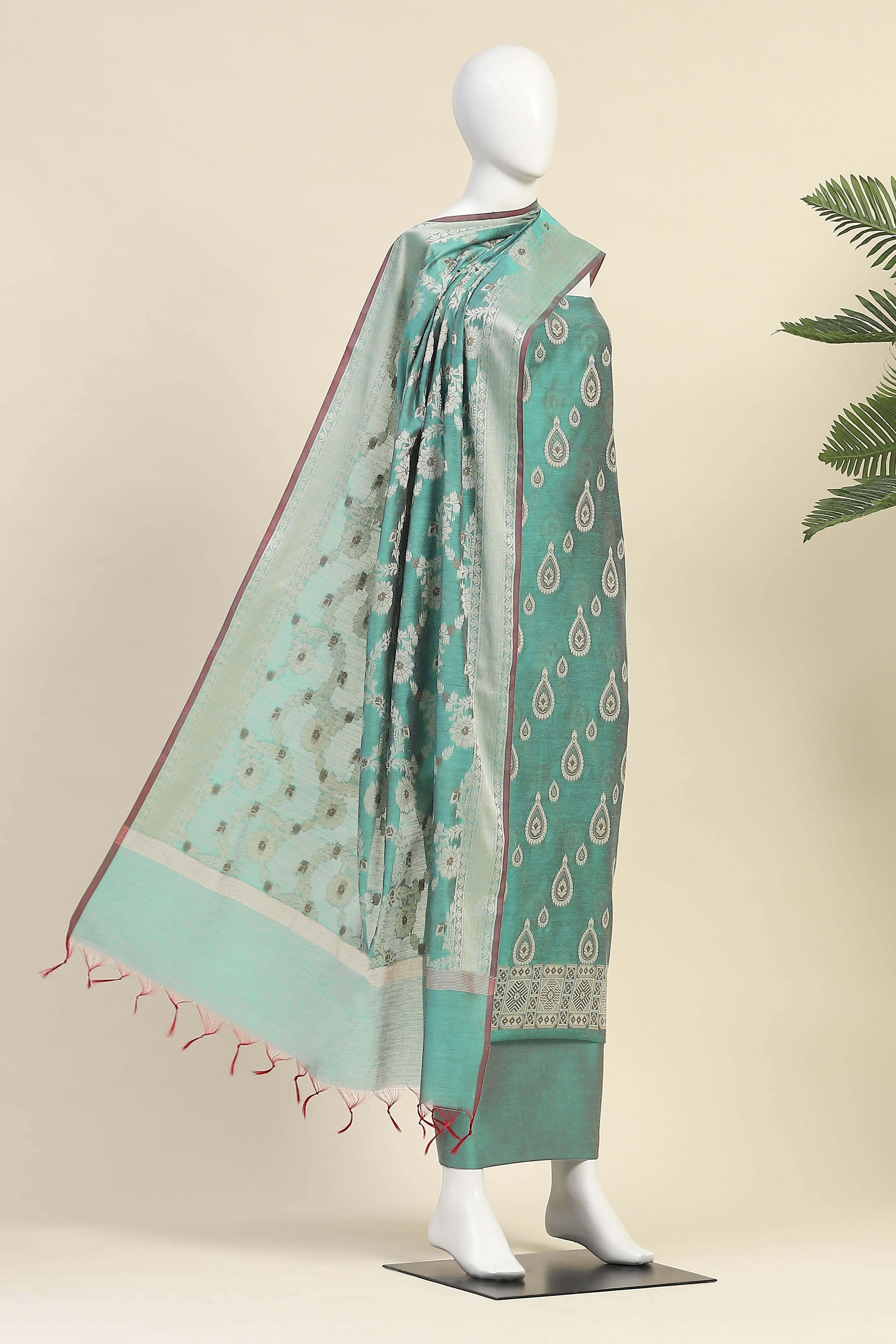Red Chanderi  Unstitched Suit Set image number 4