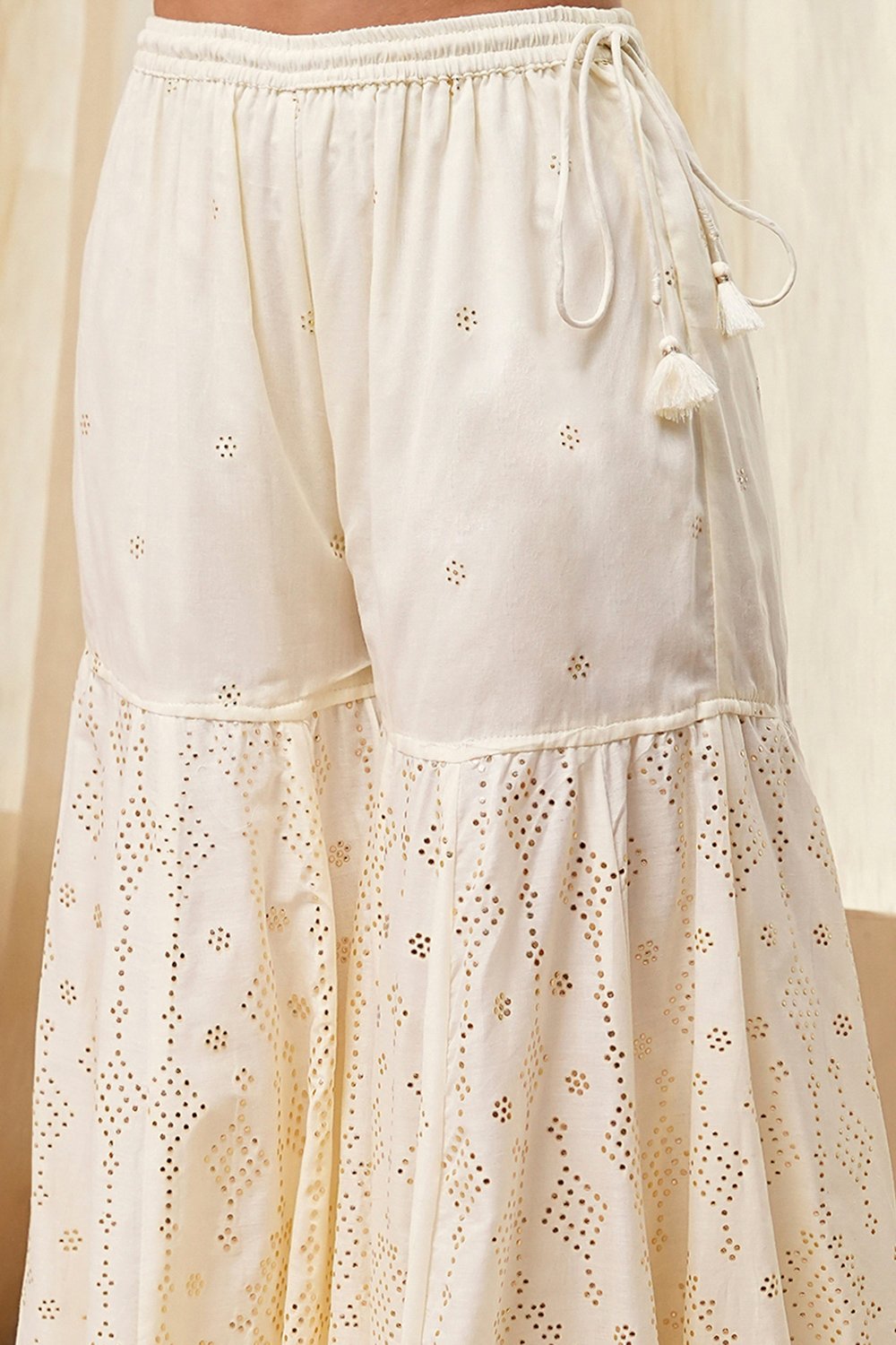 Off-White Cotton Metallic Flared Suit Set image number 2