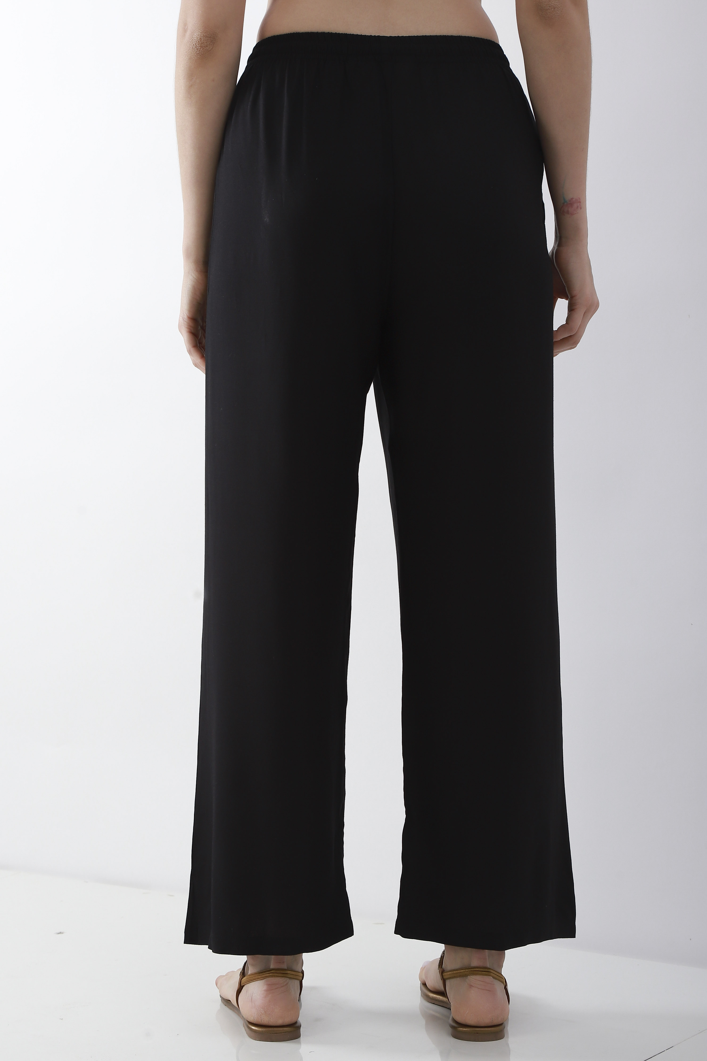 Blue Viscose Rayon Straight Palazzos image number 5