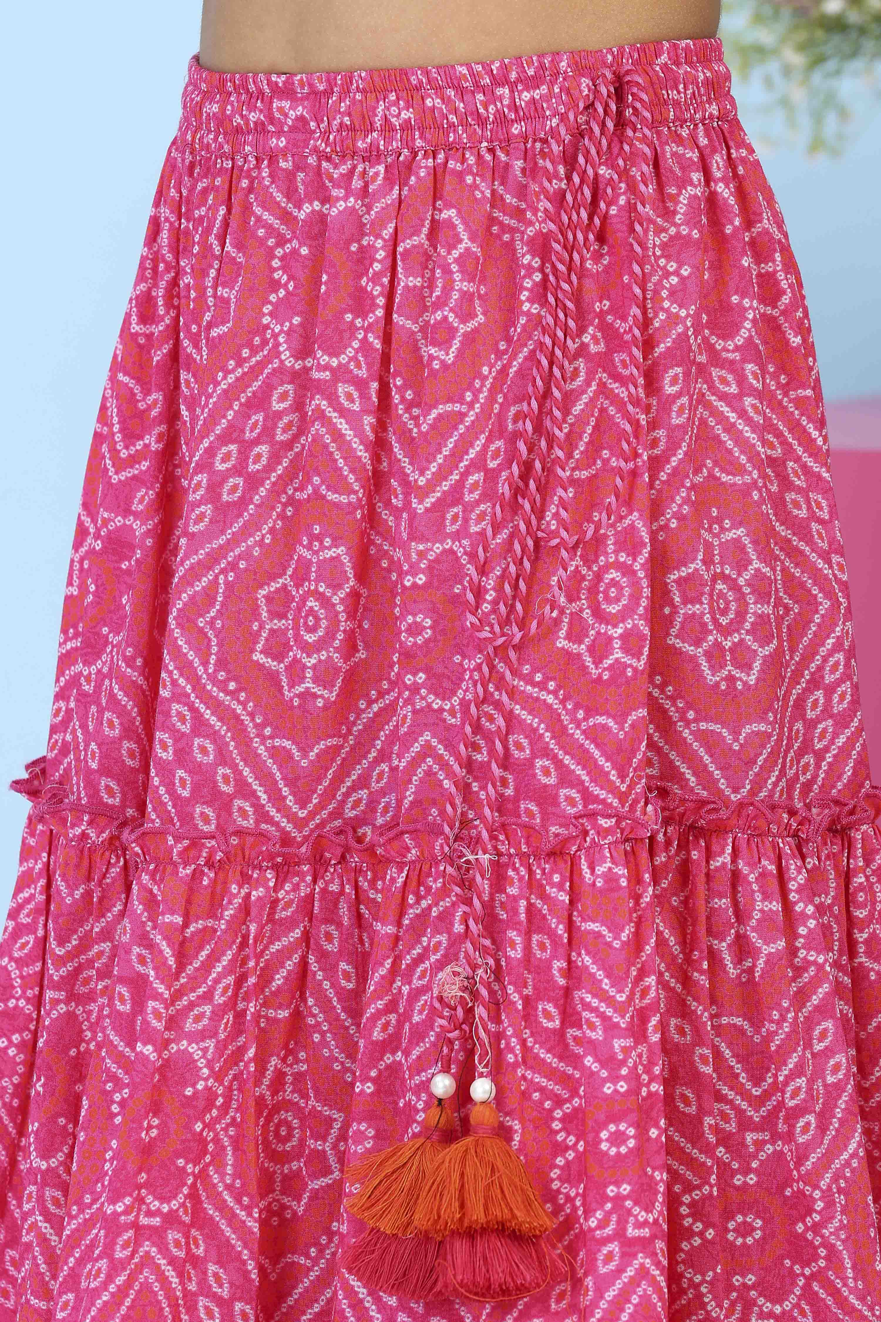 Pink Cotton Printed Straight Lehenga Set image number 2