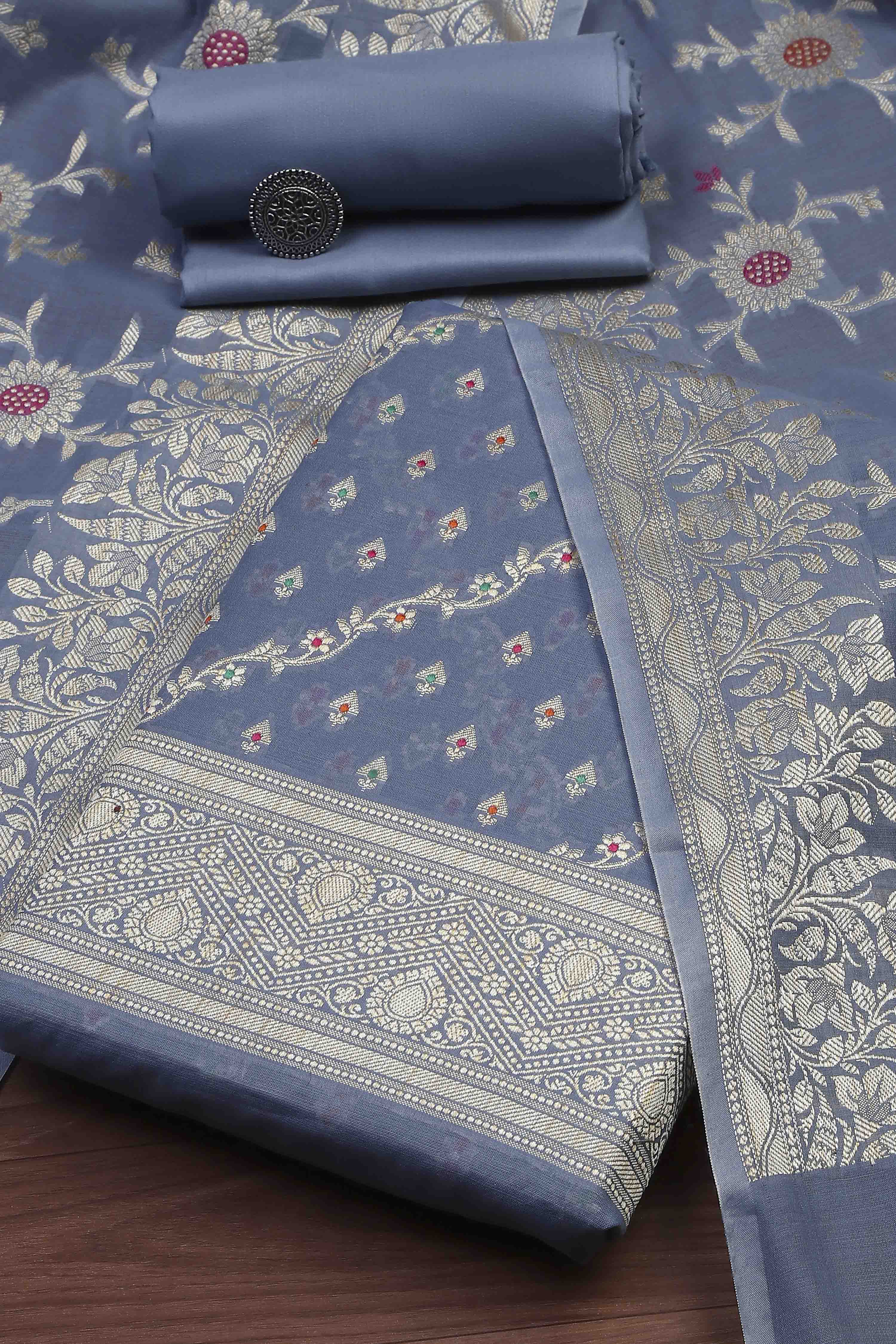 Light Green Cotton Printed Embroidered Unstitched Suit Set image number 0