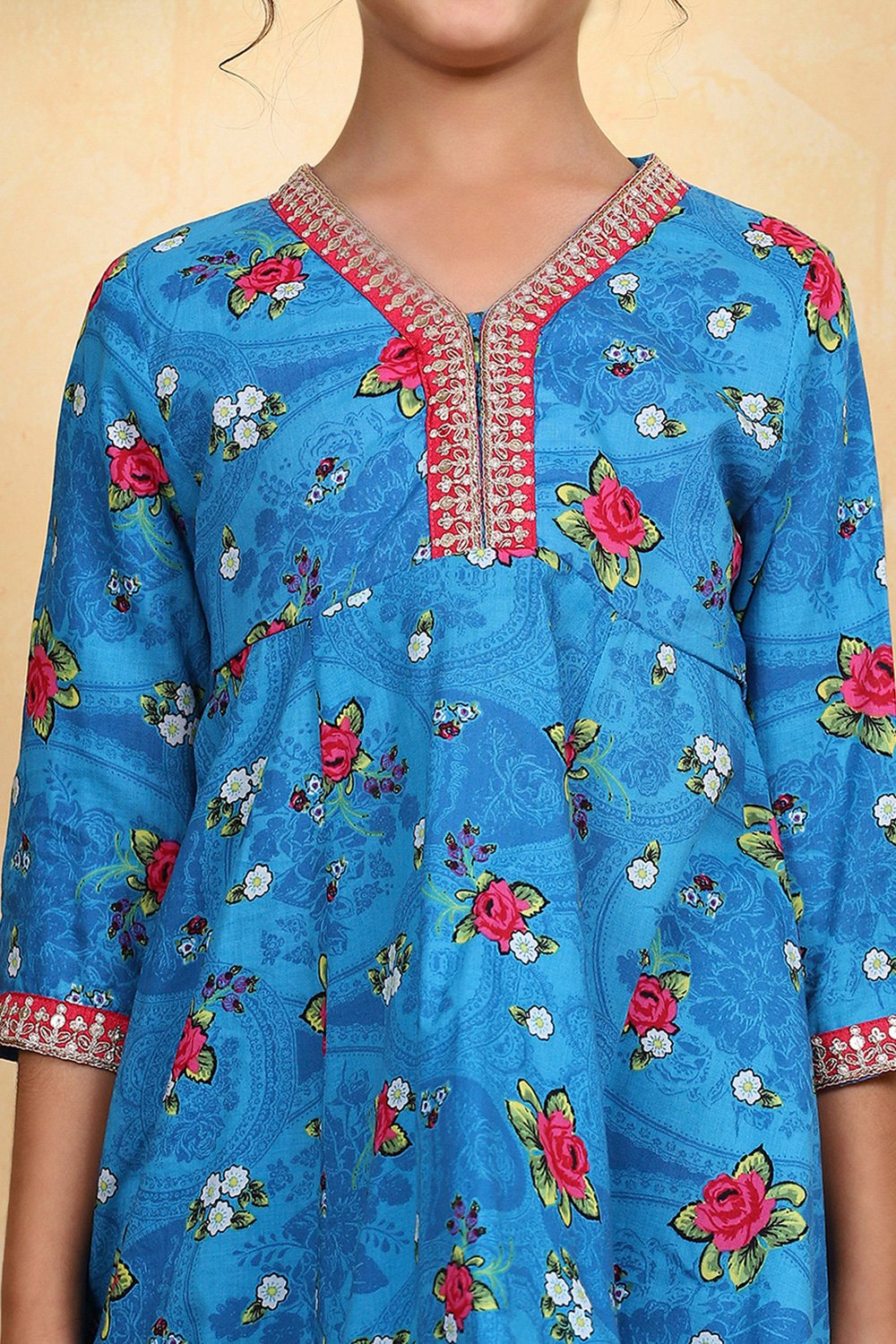Blue Cotton Printed Flared Sharara Suit Set image number 1