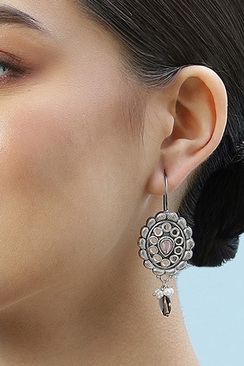 Oxidised Pink Brass Earrings image number 1