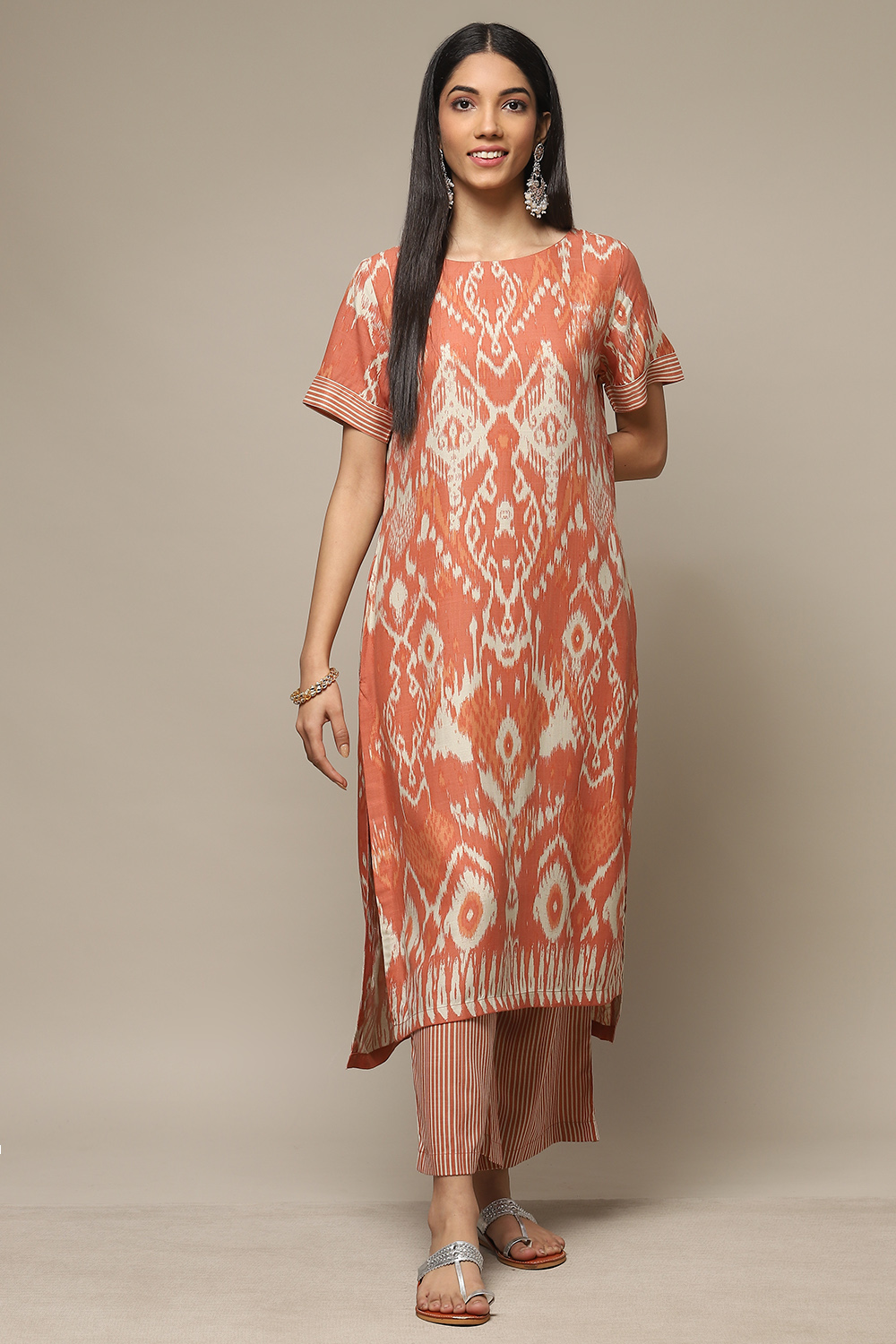 Orange LIVA Straight Printed 2 Piece Set image number 0