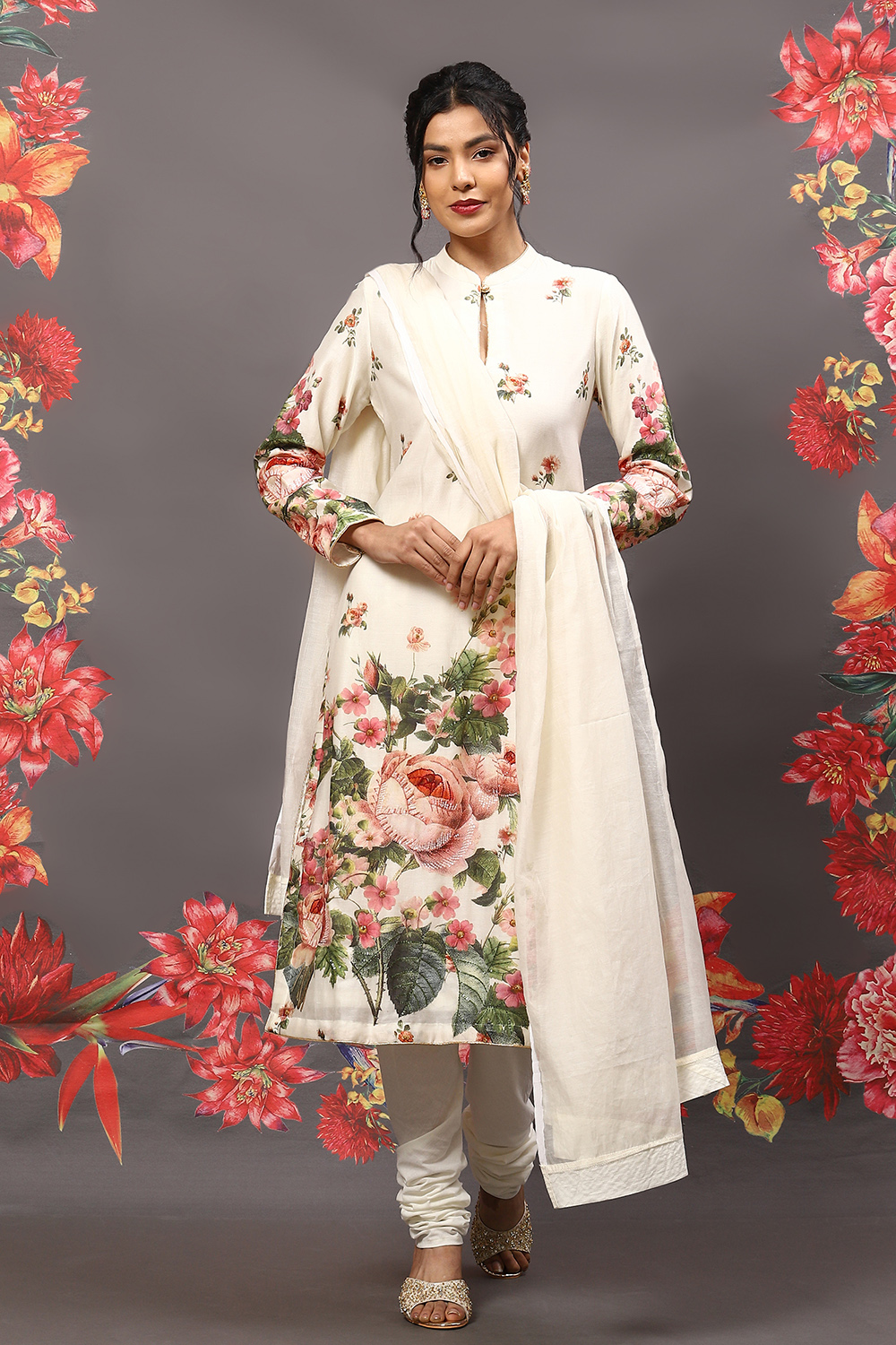 Rohit Bal Indigo Cotton Blend Straight Kurta Suit Set image number 7