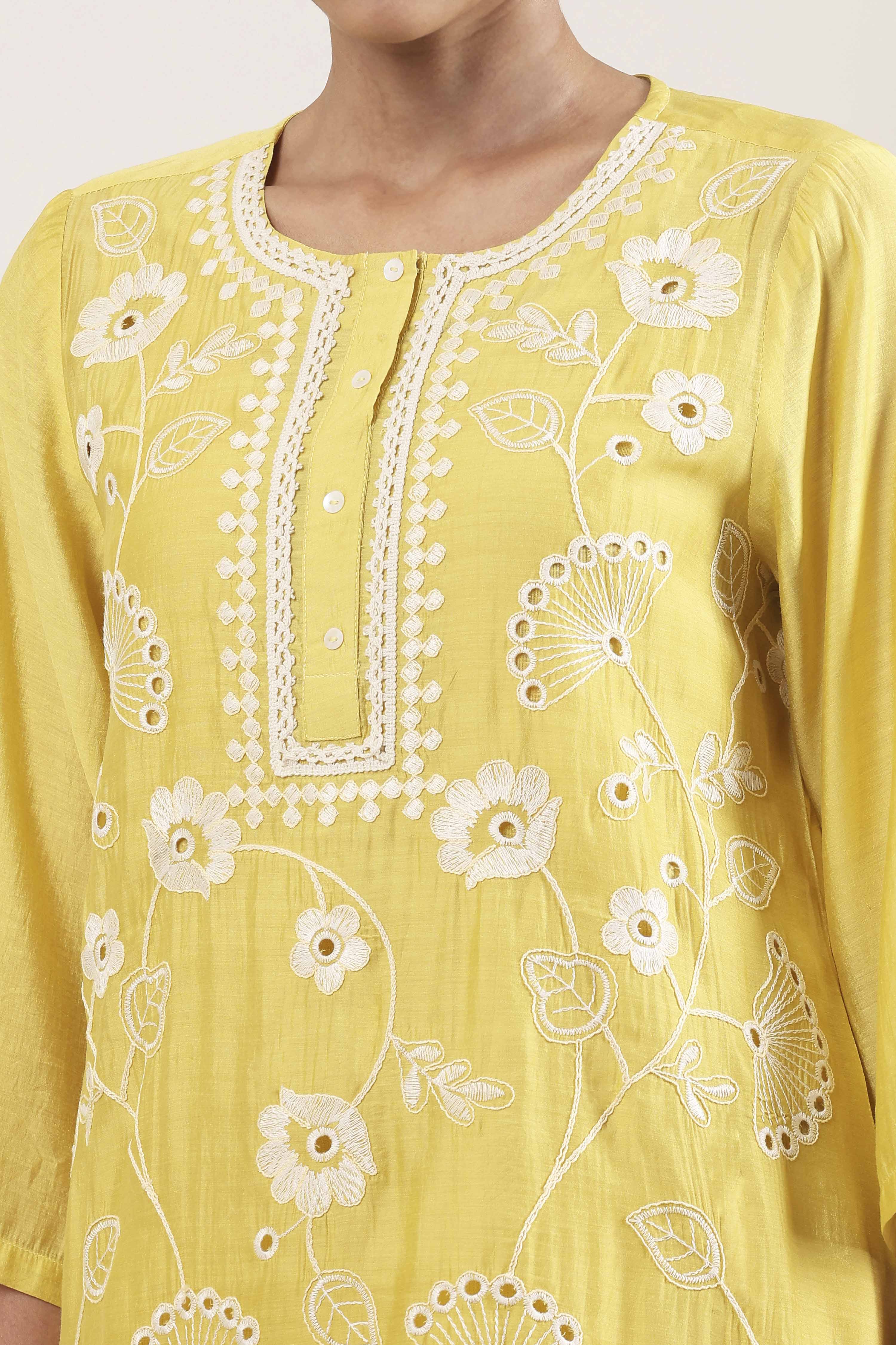 Yellow Viscose Blend Straight Suit Set image number 1