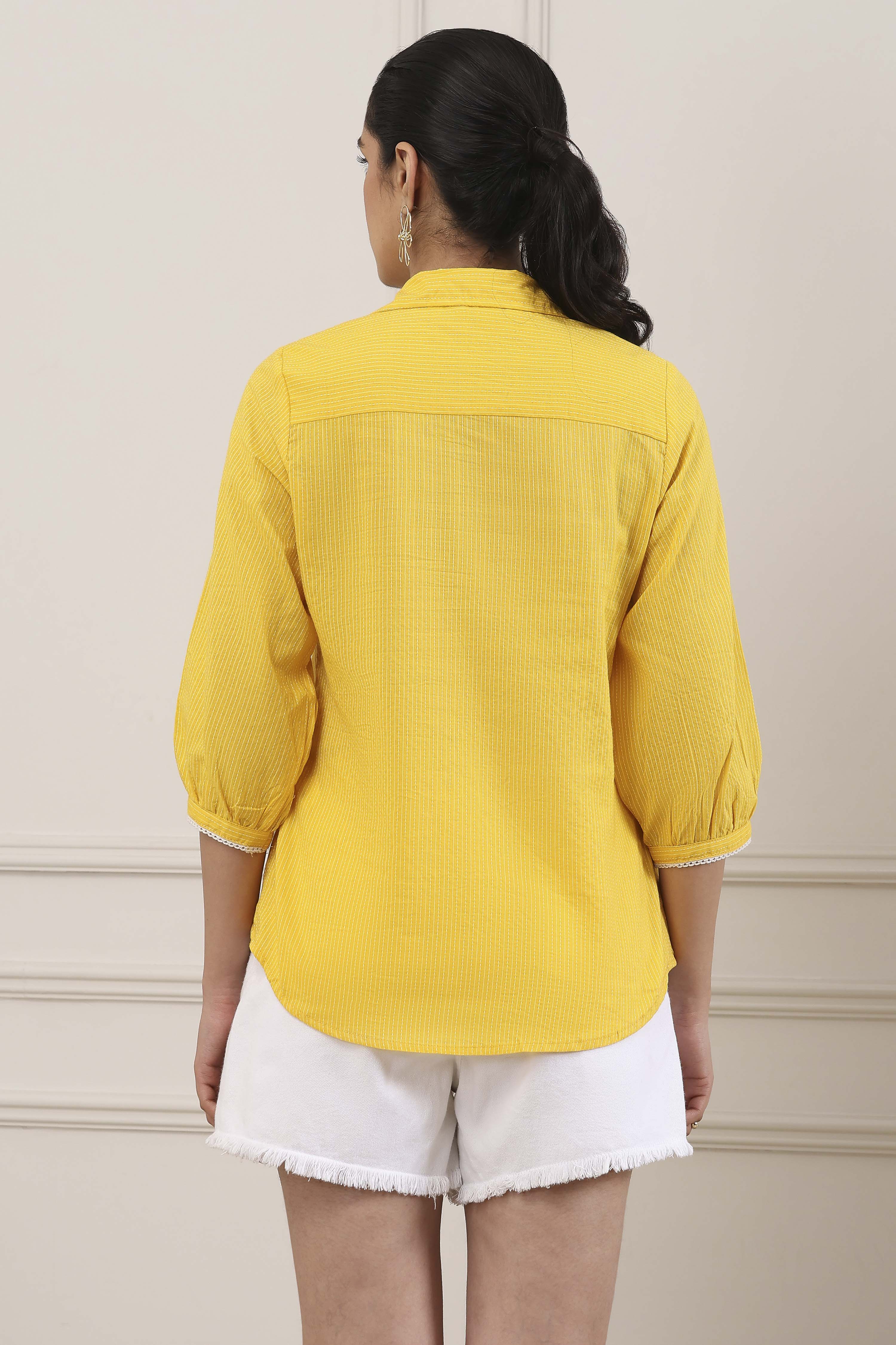 Yellow Cotton Regular Short Kurti image number 3