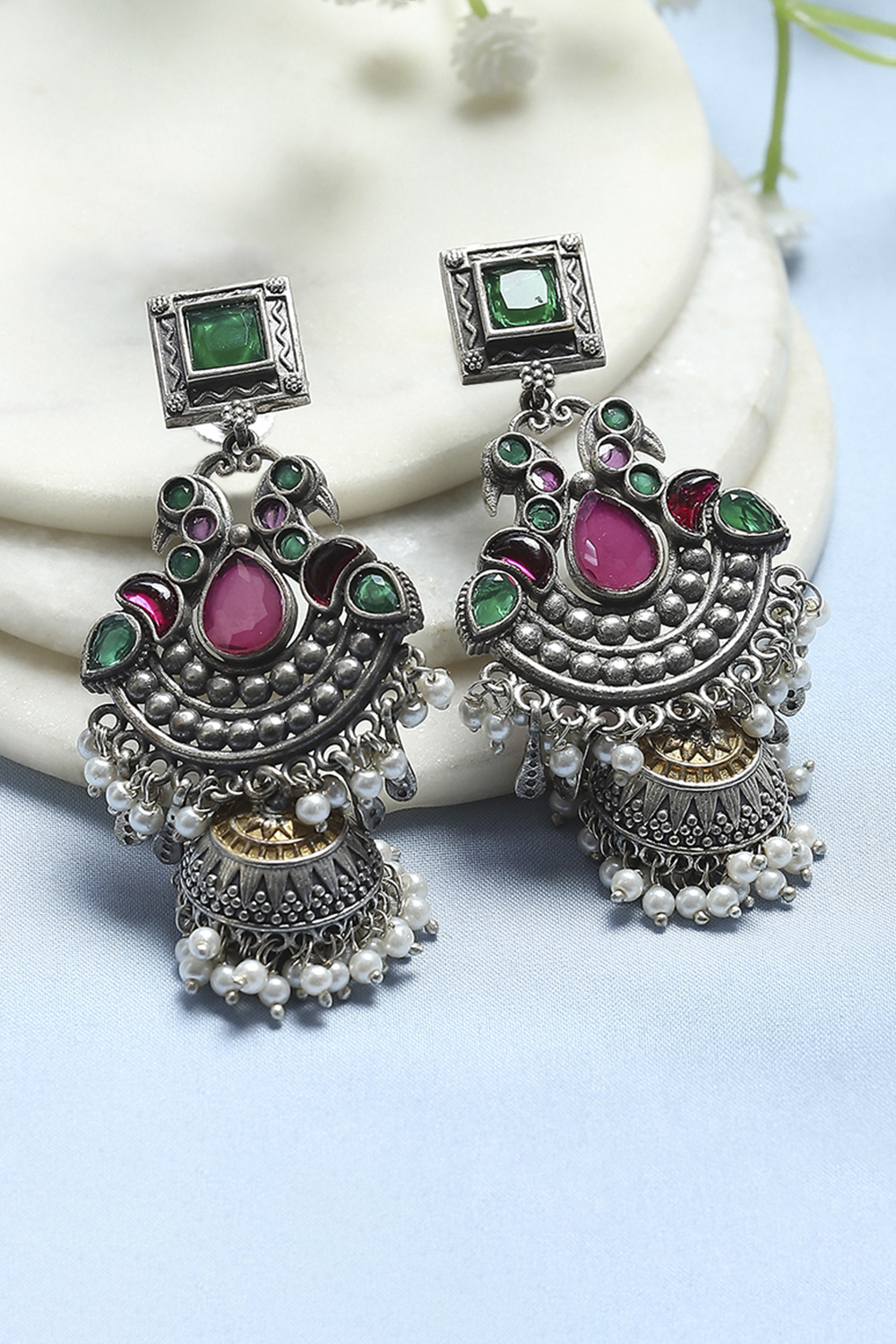 Pink Green Brass Drop & Danglers image number 0