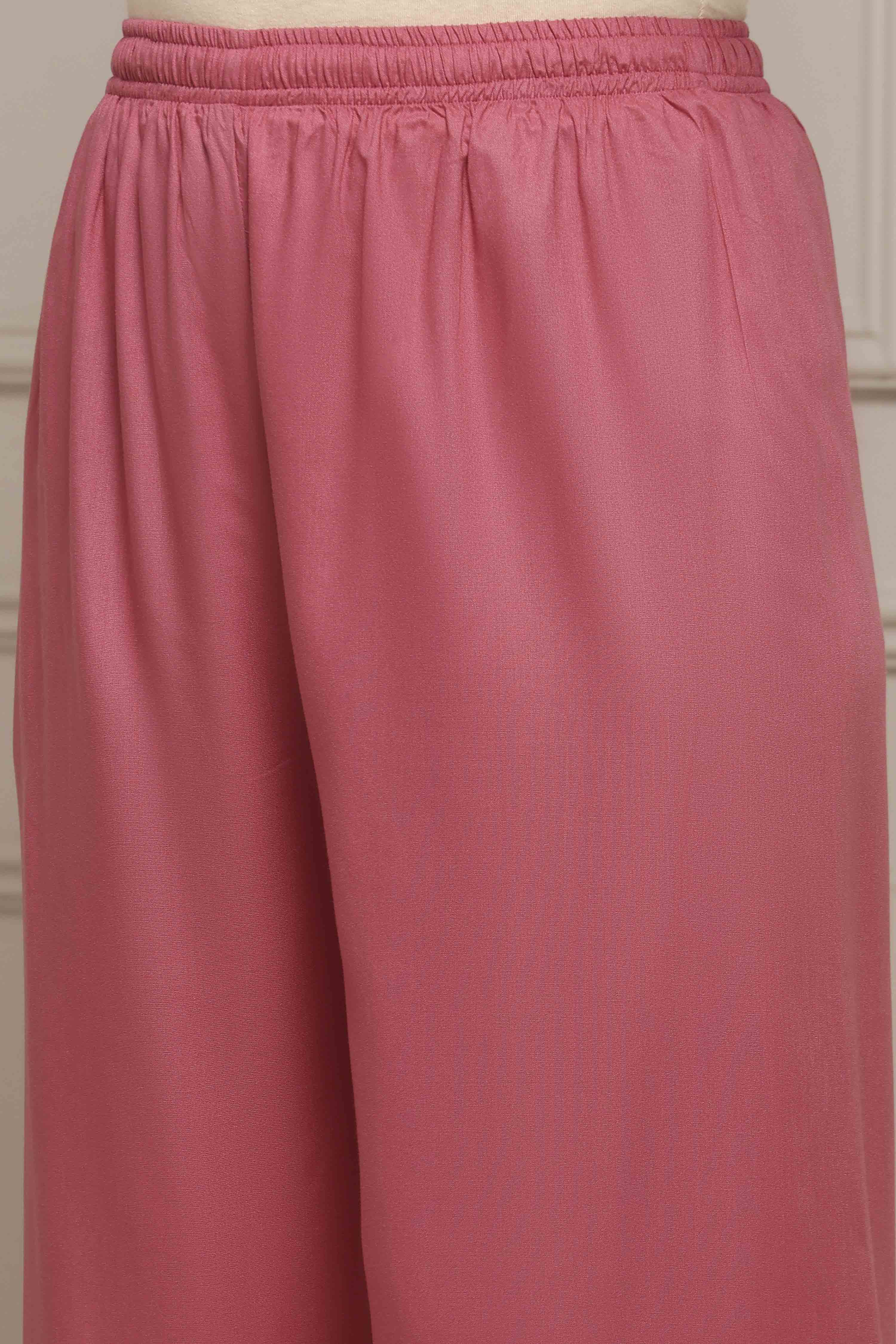 Light Pink Viscose Rayon Straight Palazzos image number 1