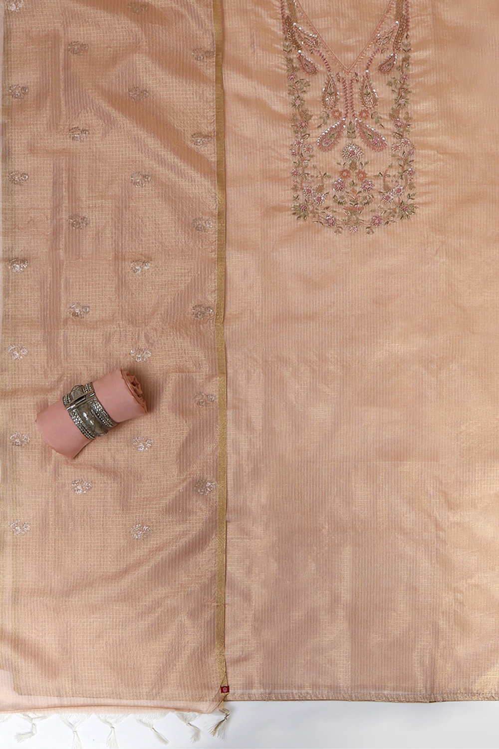 Peach Cotton Hand Embroidered Unstitched Suit Set image number 1