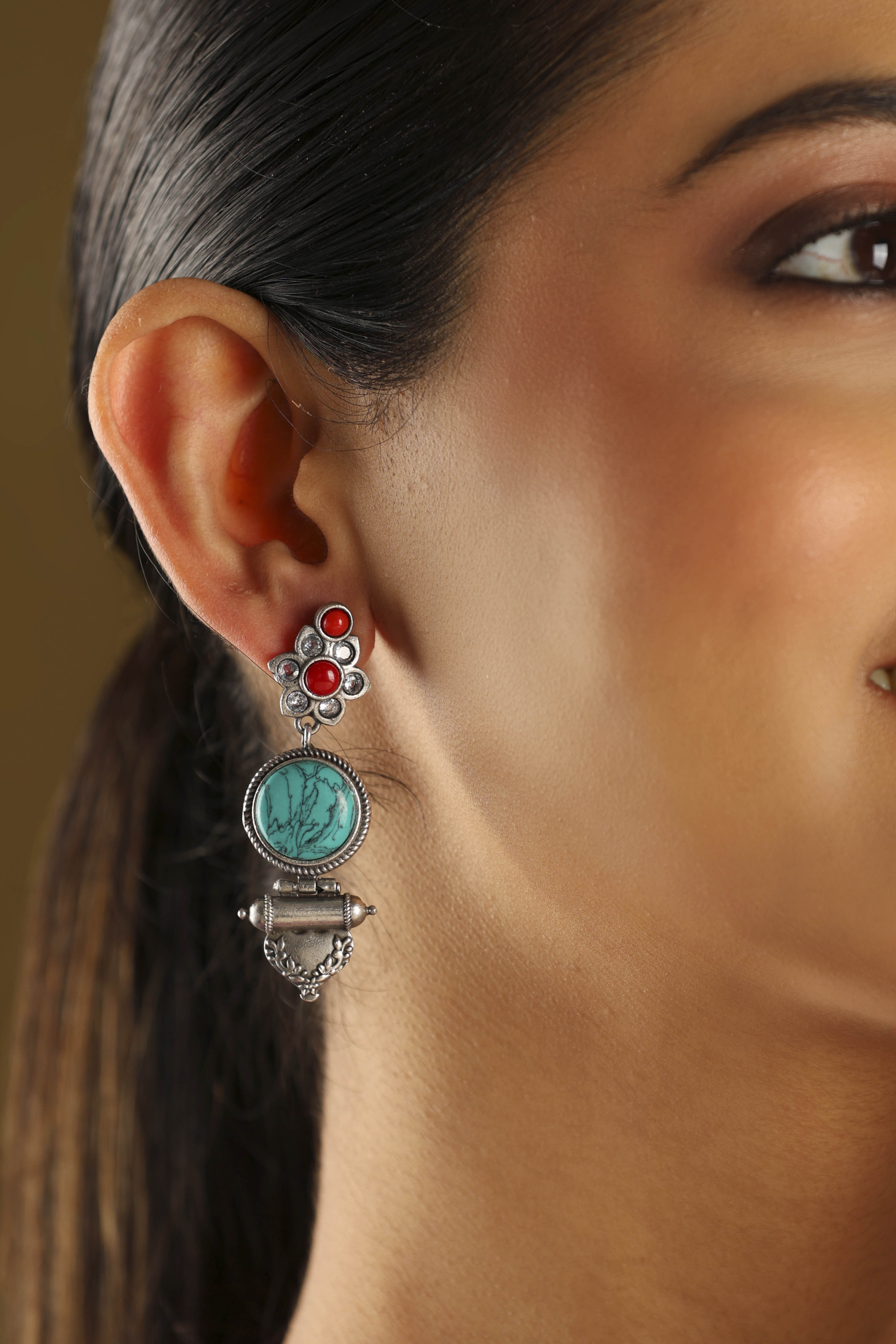 Turquoise Brass Drop & Danglers image number 1