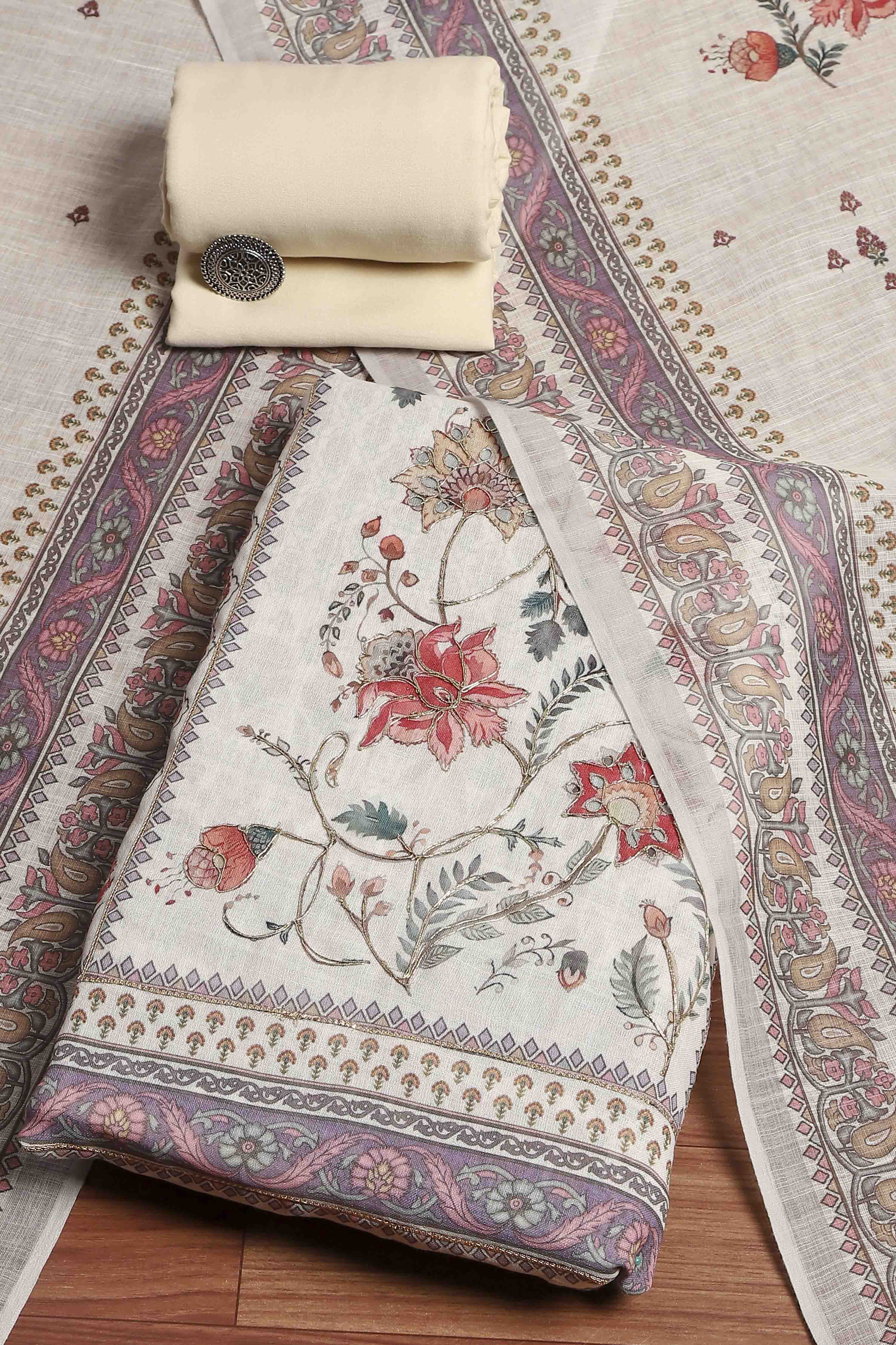 Peach Linen Unstitched Suit Set image number 0