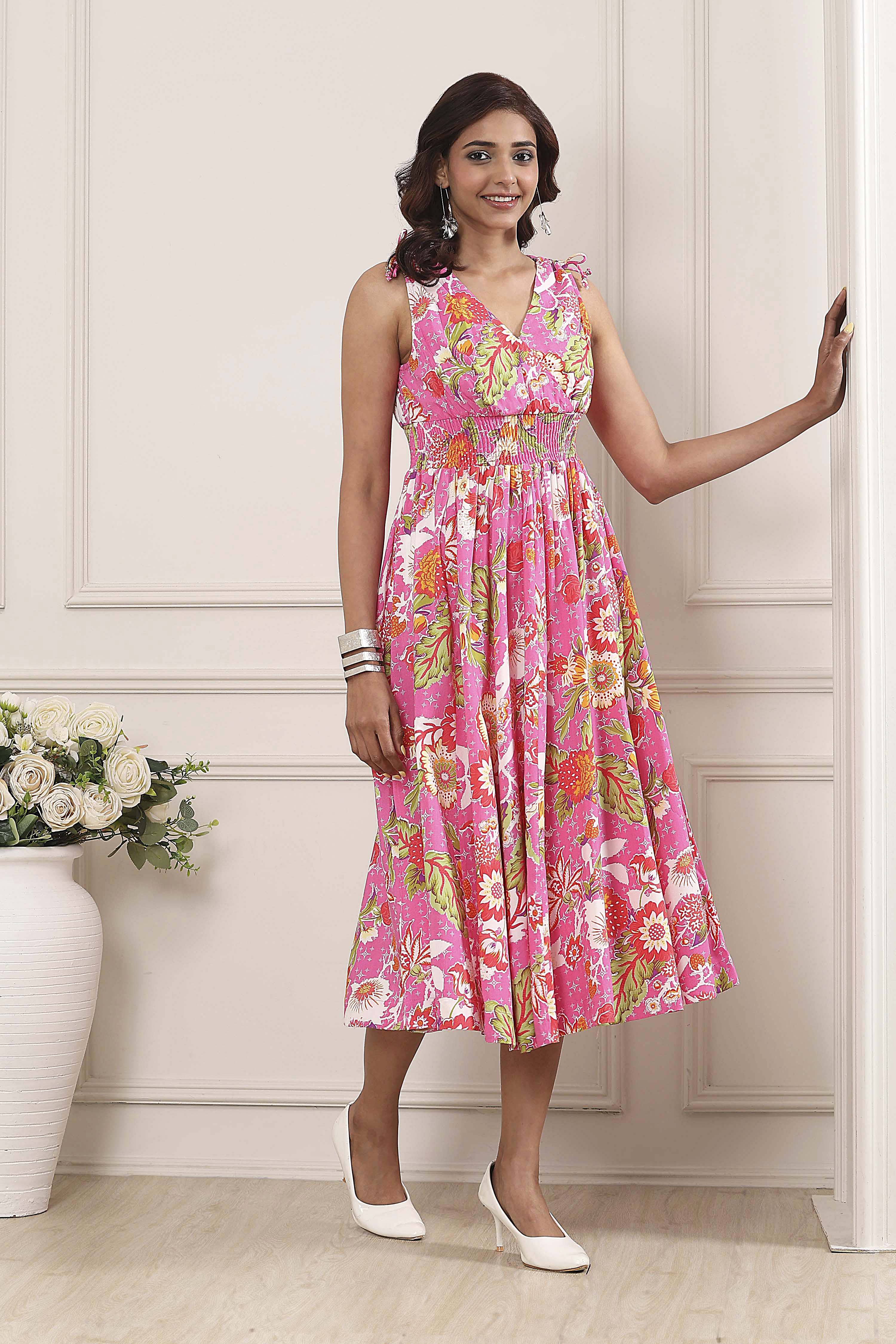 Pink Viscose Rayon Kalidar Dress image number 4