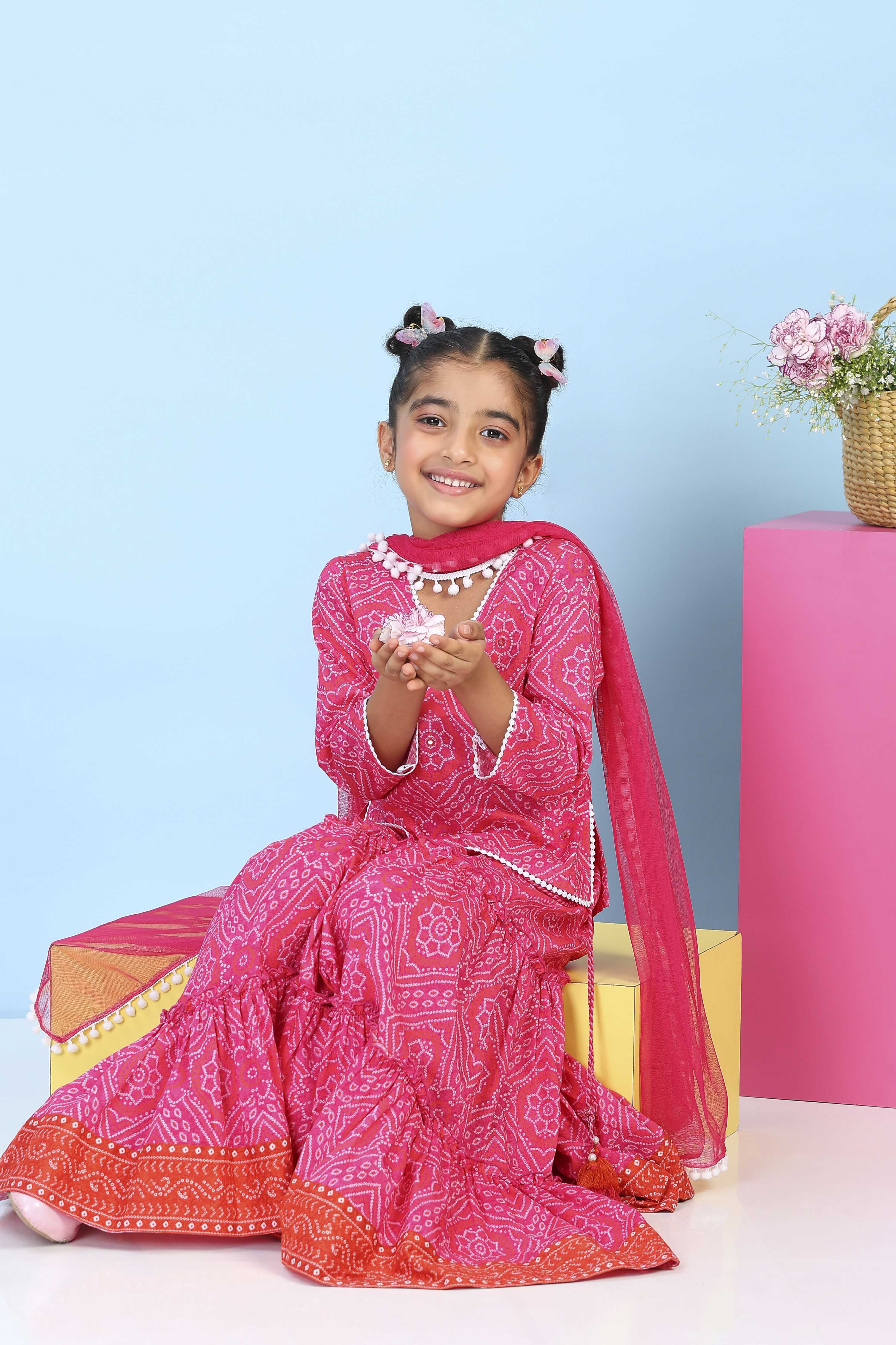 Pink Cotton Printed Straight Lehenga Set image number 0