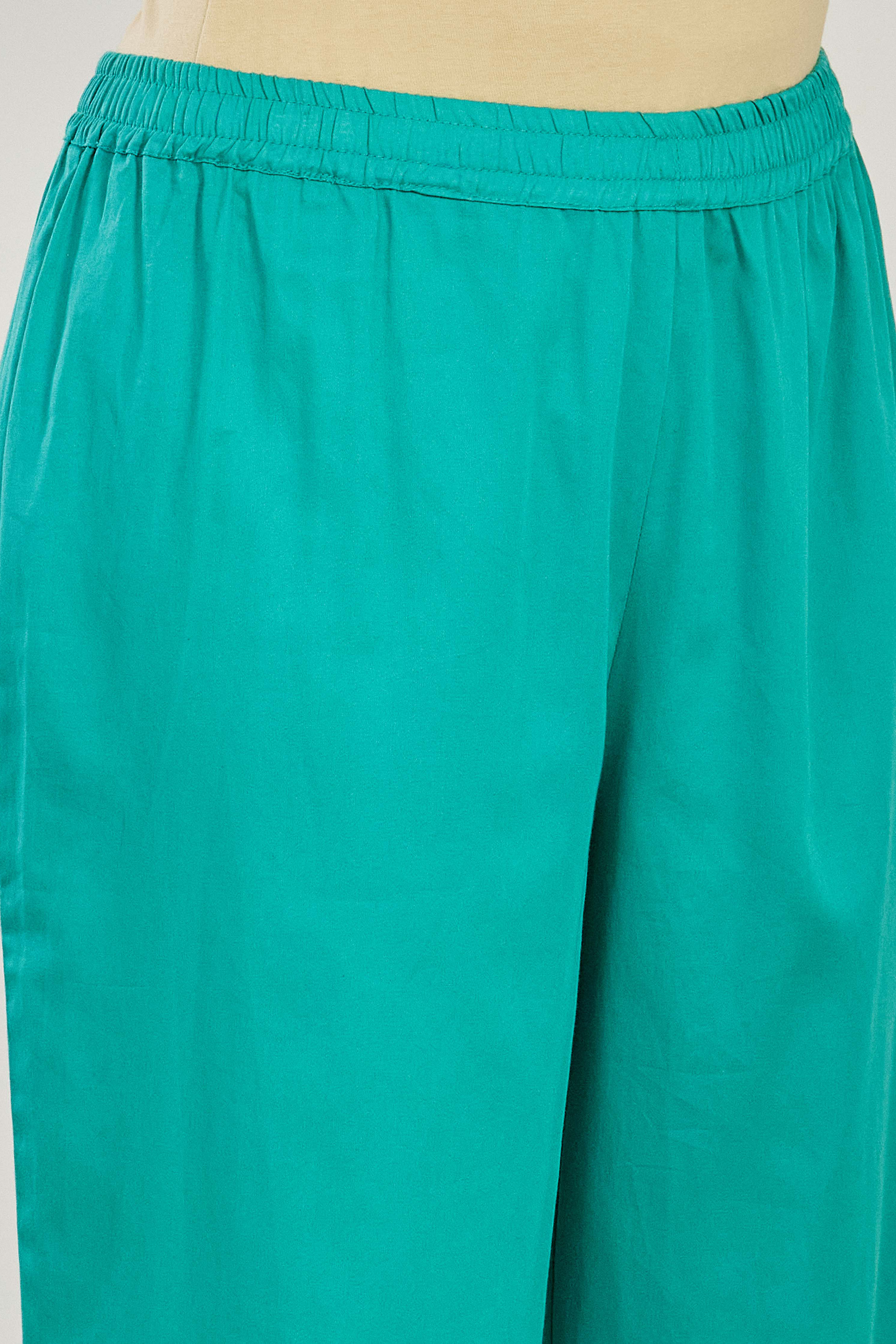 Turquoise Cotton Silk Straight Suit Set image number 2