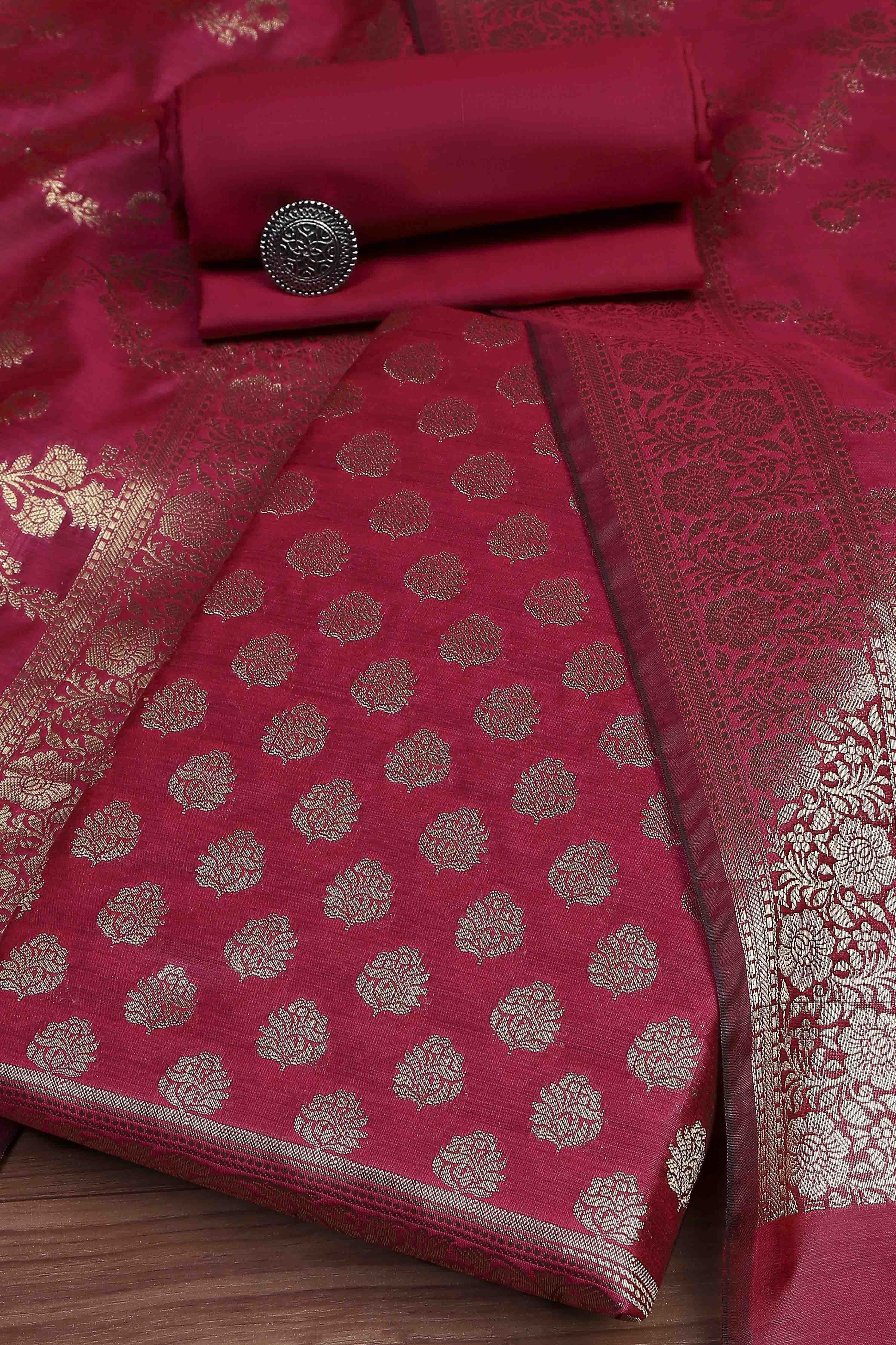 Teal Cotton Printed Embroidered Unstitched Suit Set image number 0