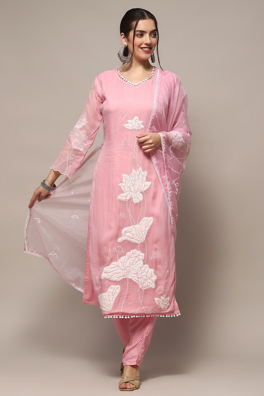 Baby Pink Organza Unstitched Suit set image number 1