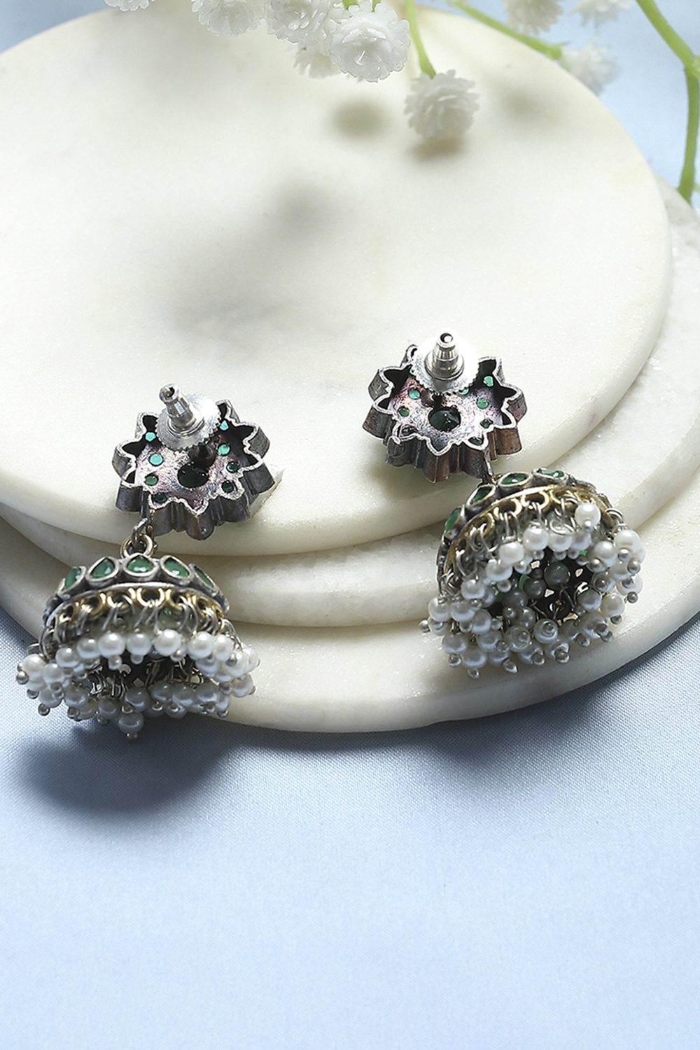 Green Brass Jhumka image number 2