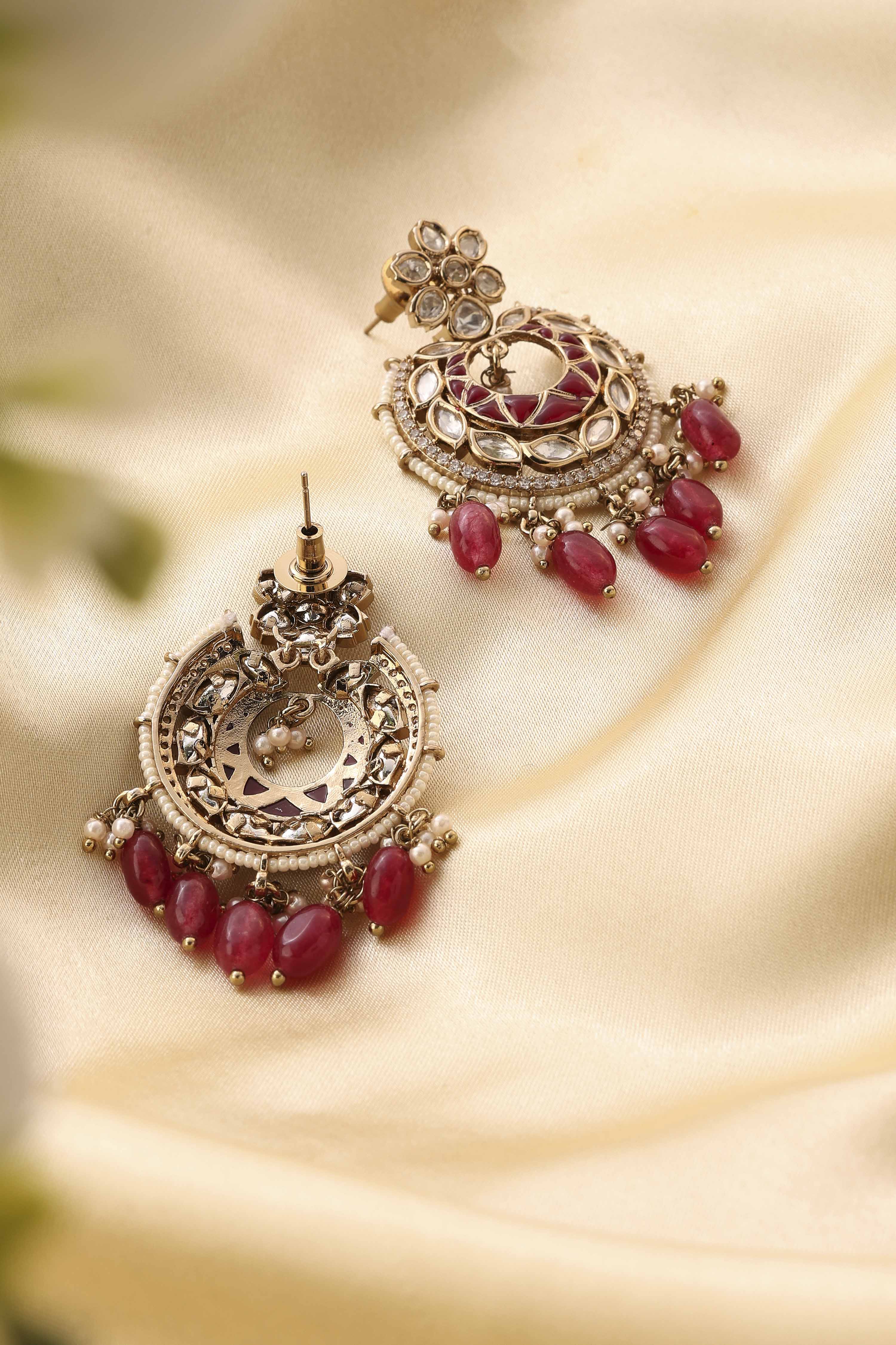 Red Brass Gold-Plated Chandbali Earrings image number 2