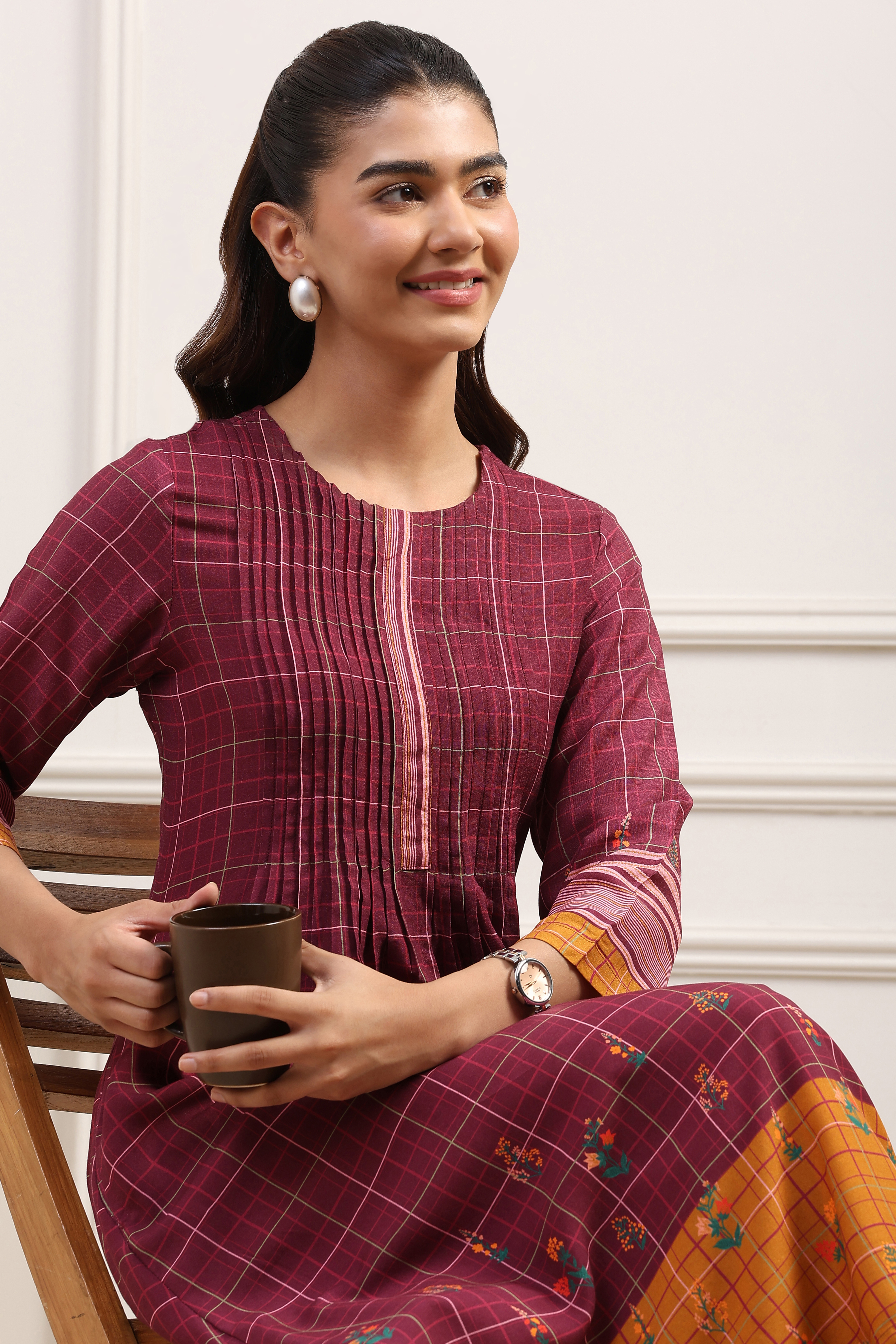 Navy Berry Rayon Flared 2 Piece Set image number 6
