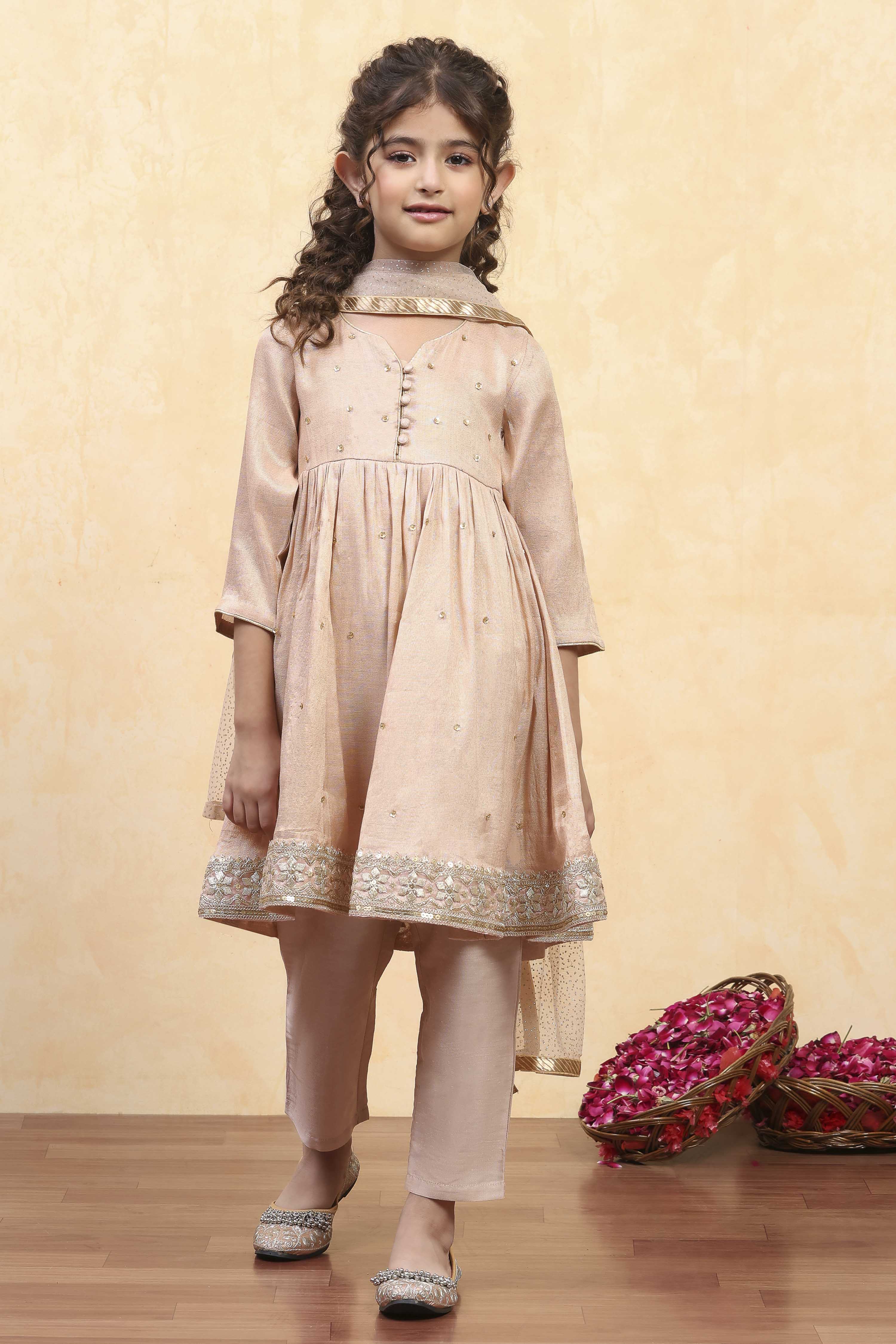 Gold Cotton Gathered Suit Set image number 6