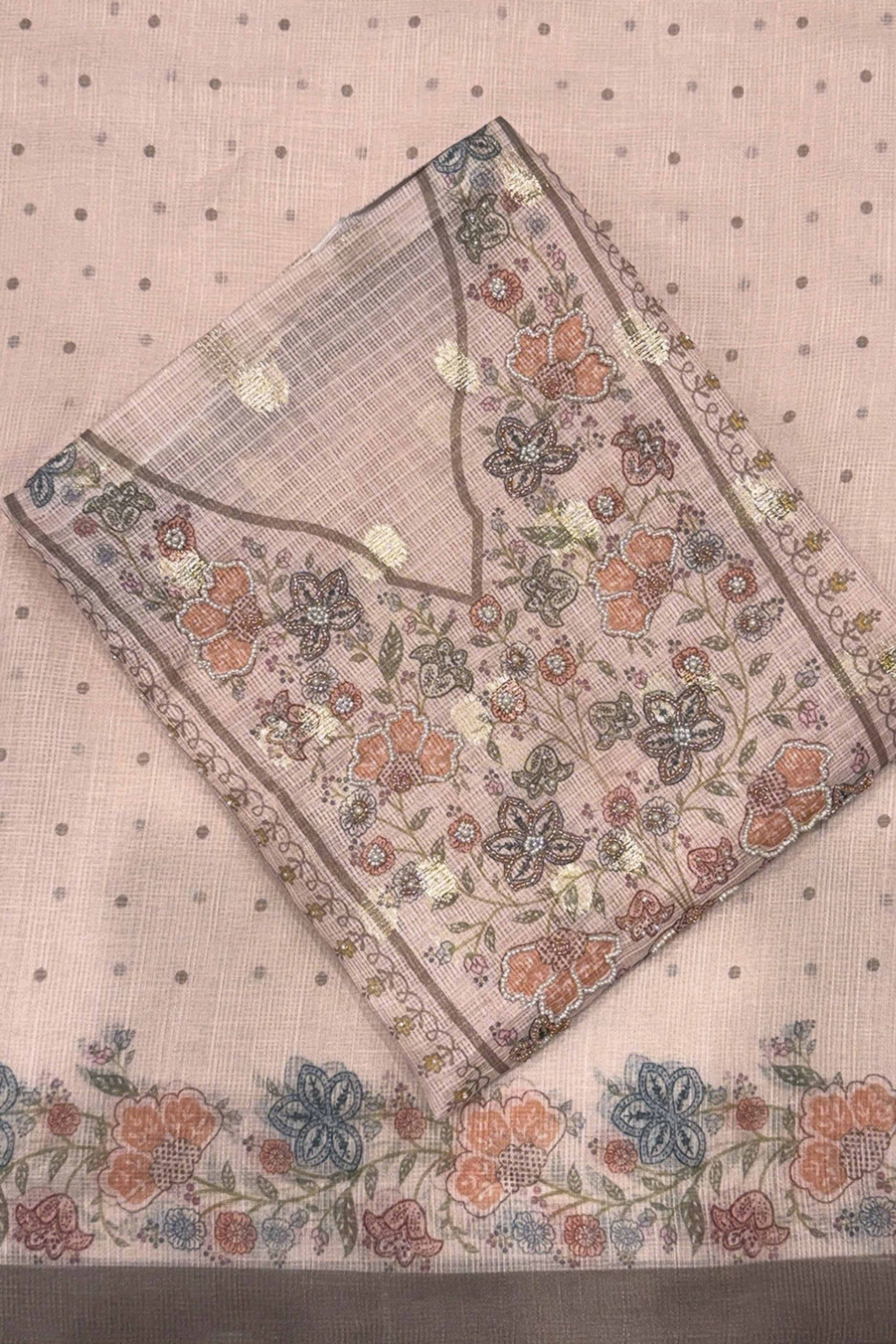 Teal Kota Cotton Neck Embroidered Unstitched Suit Set image number 1