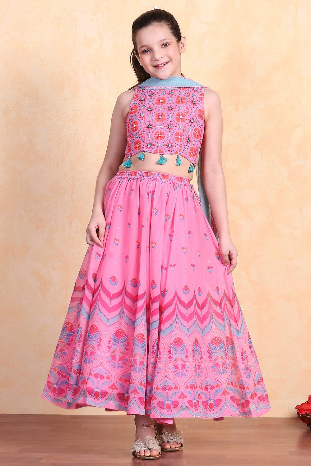 Pink Polyester Lehenga Set image number 6