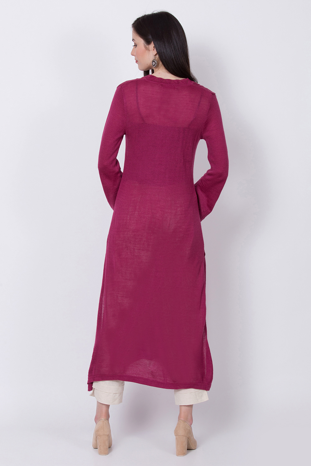 Teal Acrylic And Wool Straight Solid Kurta image number 4
