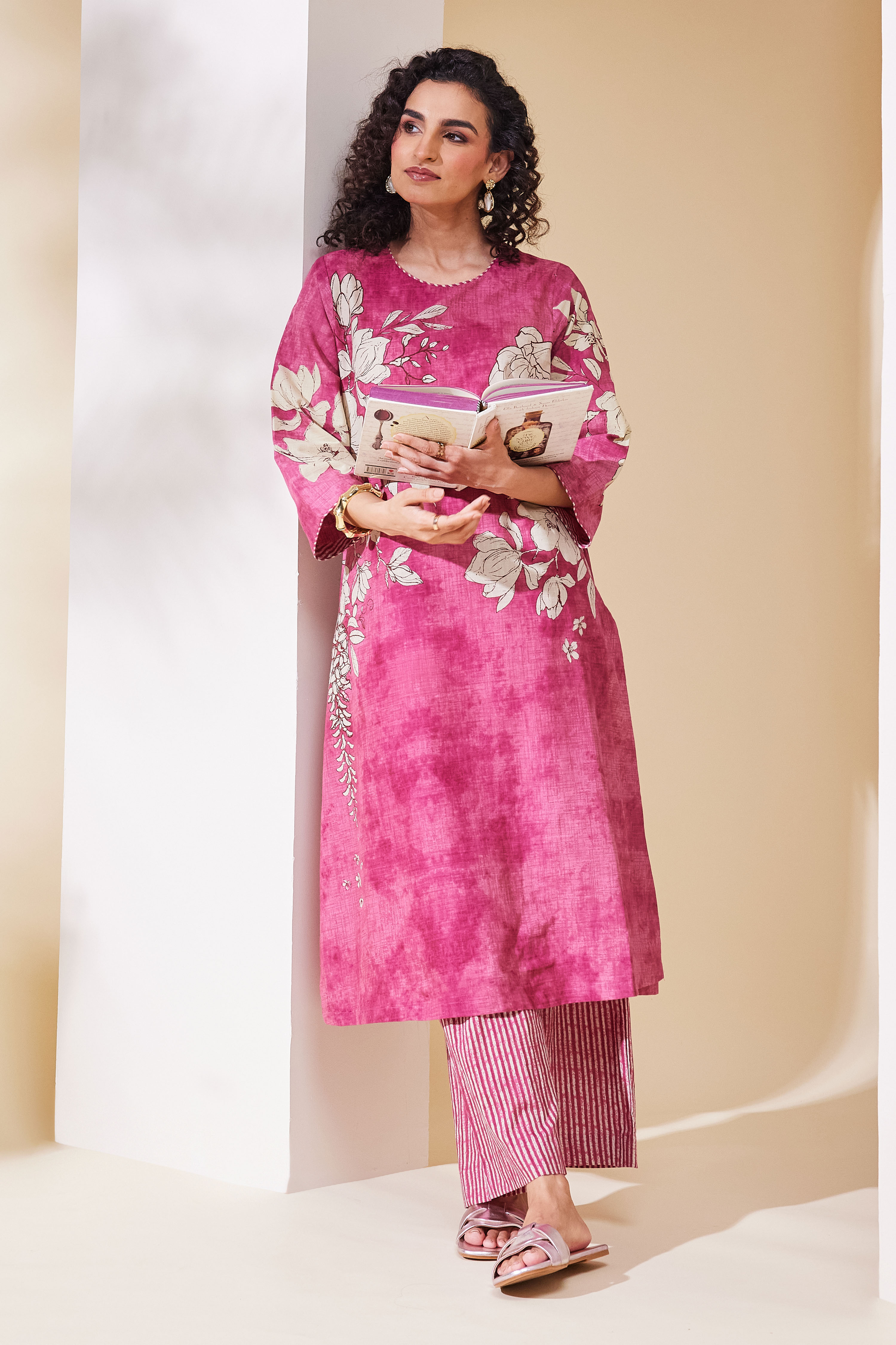 Indigo Blue Cotton Floral Straight Kurta Set image number 0